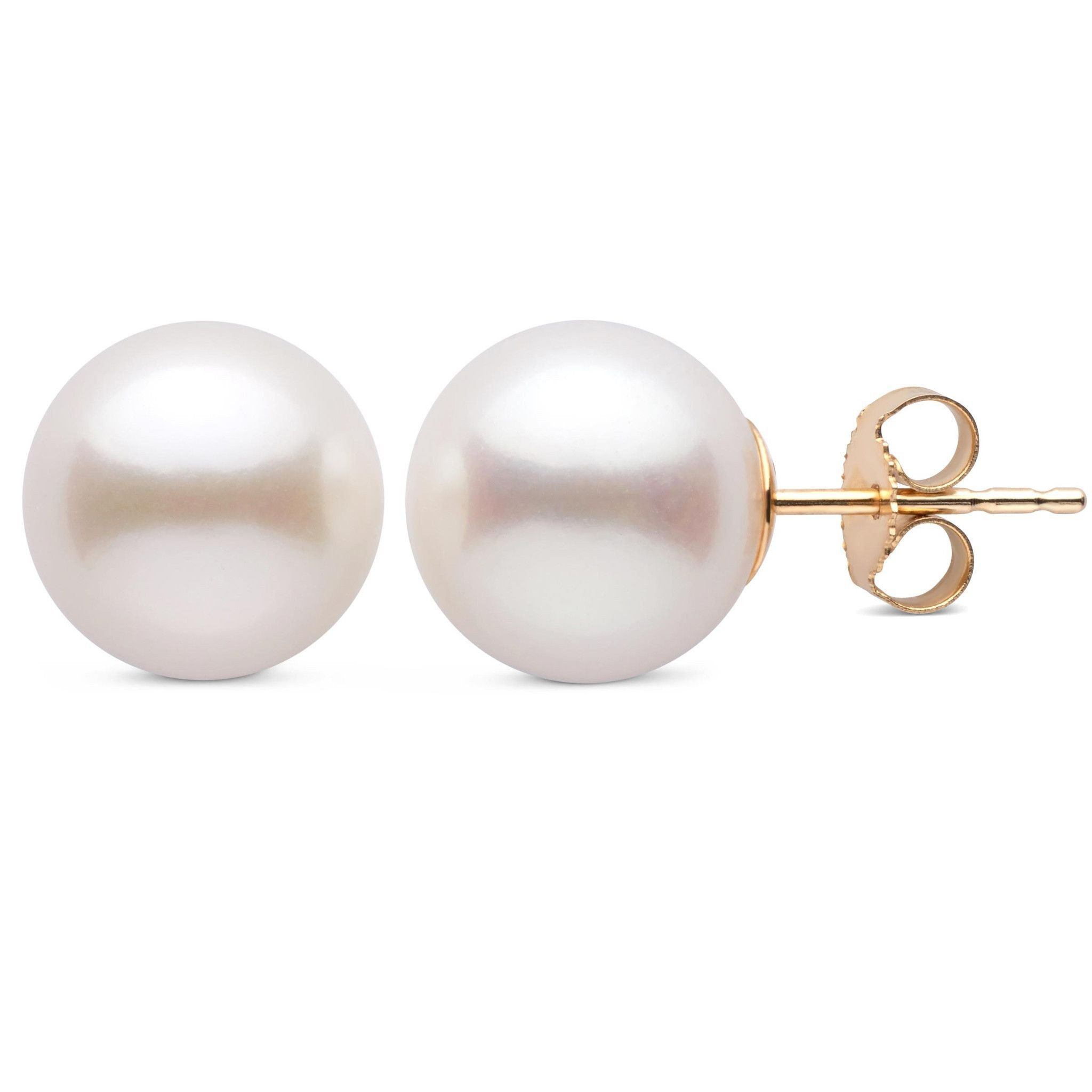 10.0-11.0 mm White Freshadama Freshwater Pearl Stud Earrings yellow gold