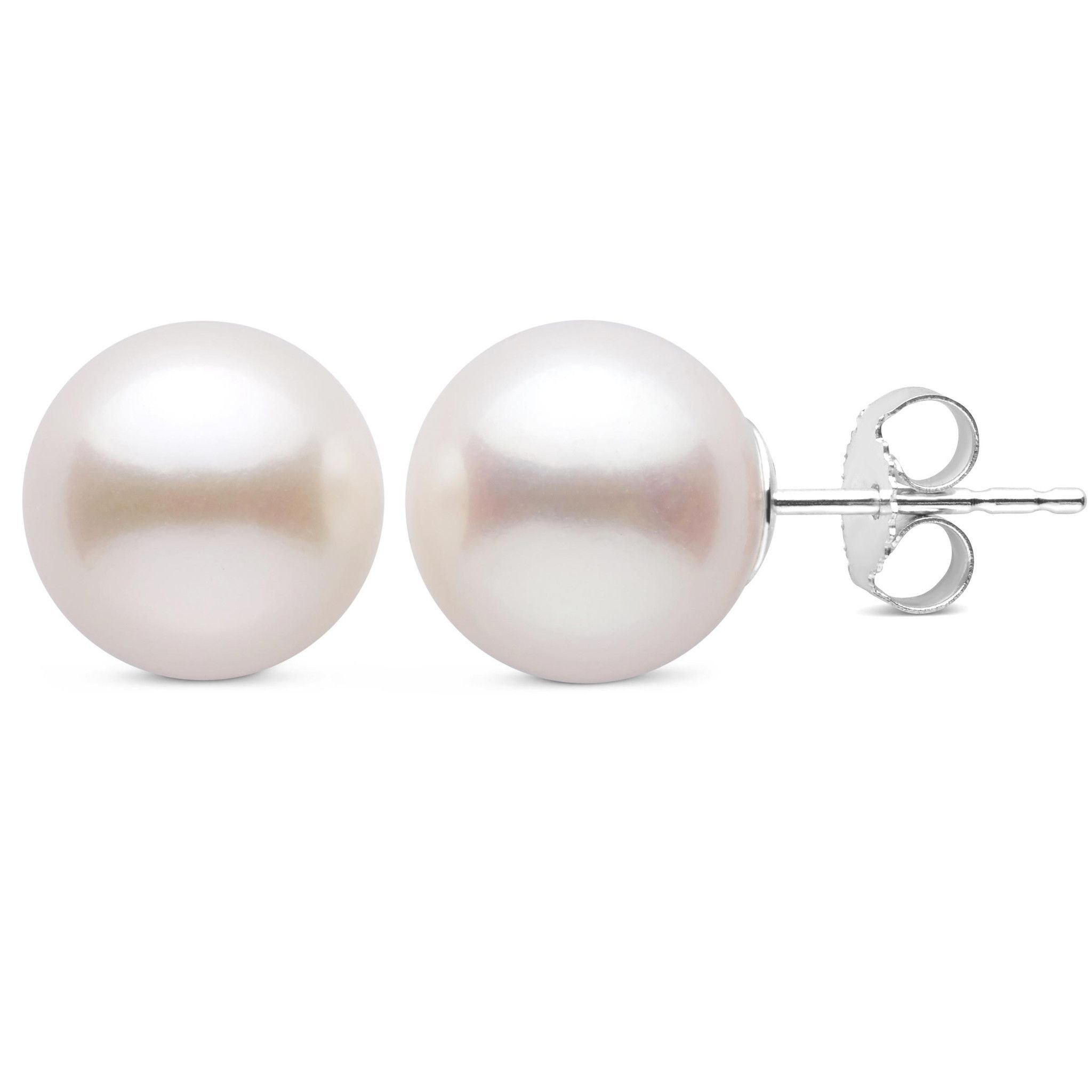 10.0-11.0 mm White Freshadama Freshwater Pearl Stud Earrings white gold