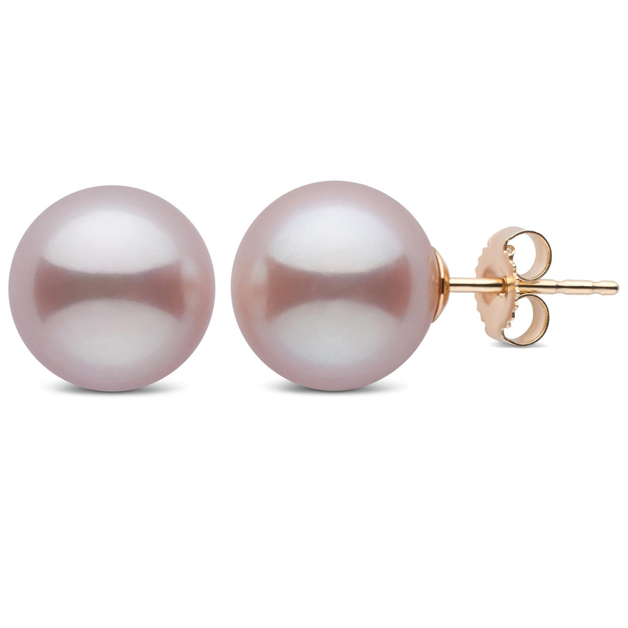 10.0-11.0 mm AAA Lavender Freshwater Pearl Stud Earrings yellow gold