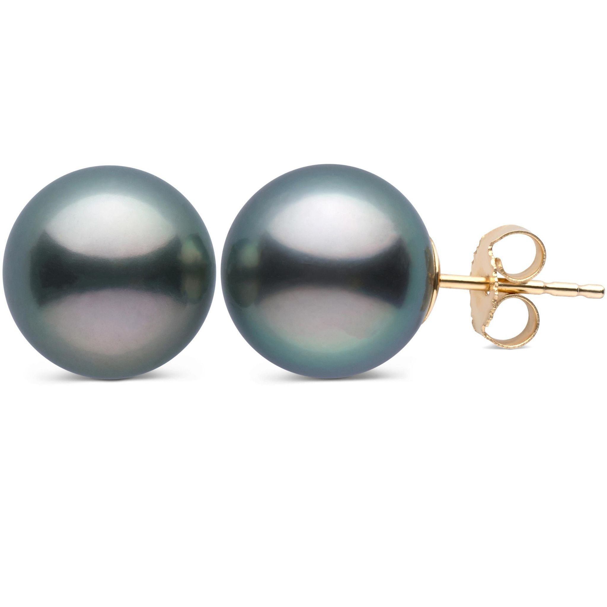 10.0-11.0 mm AAA Tahitian Pearl Stud Earrings yellow gold