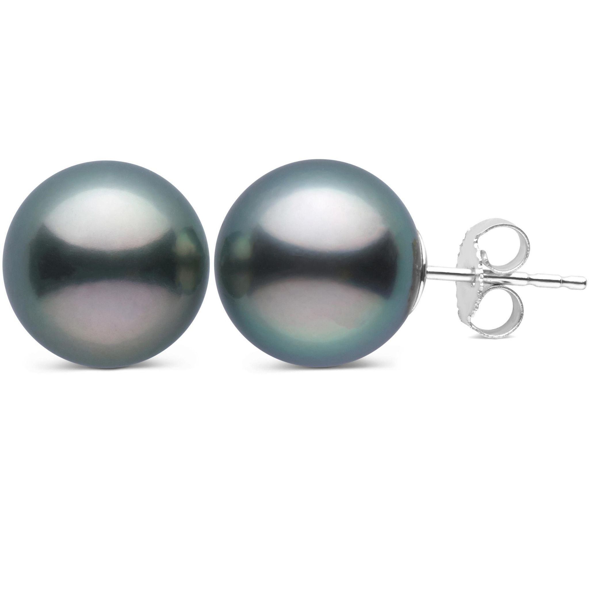 10.0-11.0 mm AAA Tahitian Pearl Stud Earrings white gold