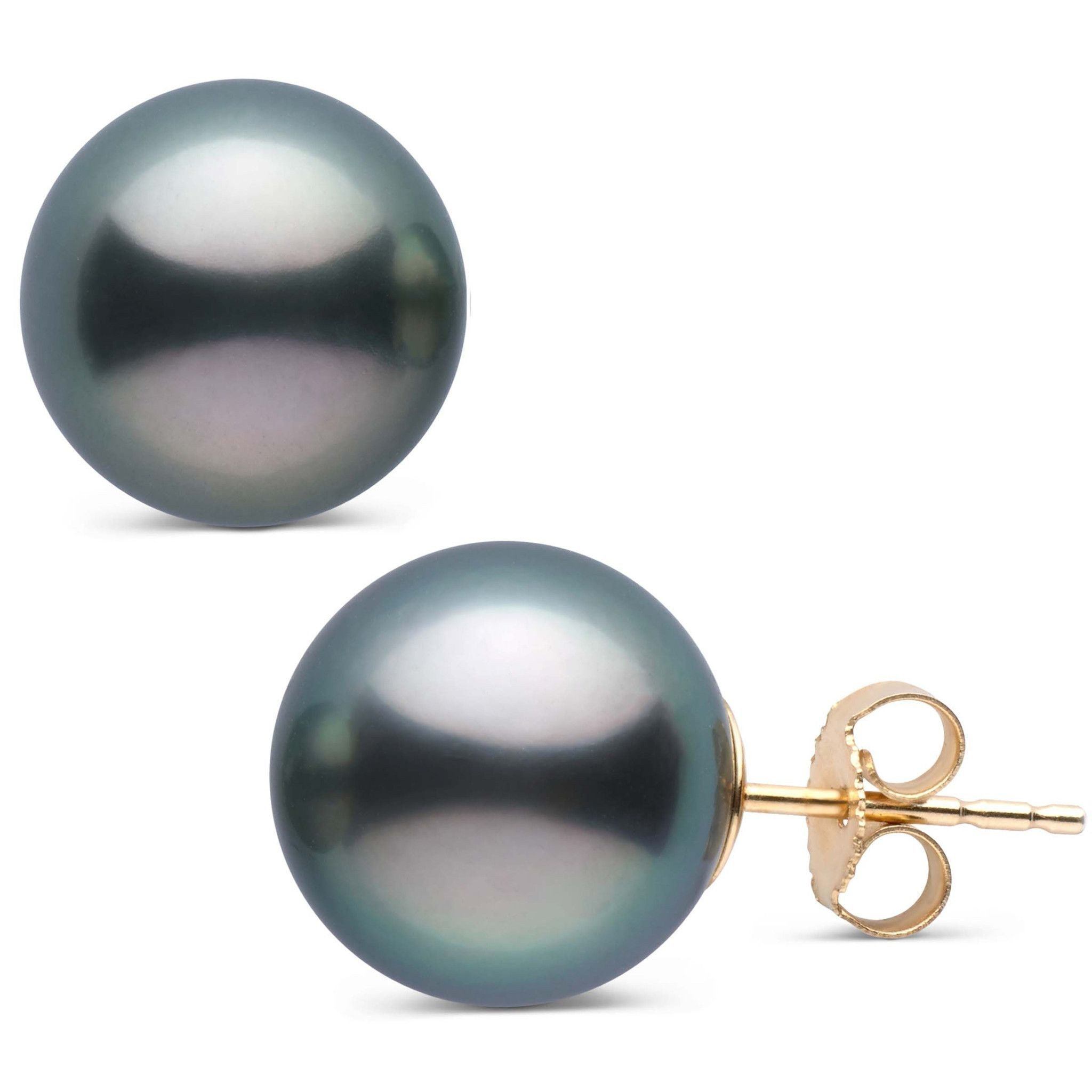 12.0-13.0 mm AAA Tahitian Pearl Stud Earrings yellow gold