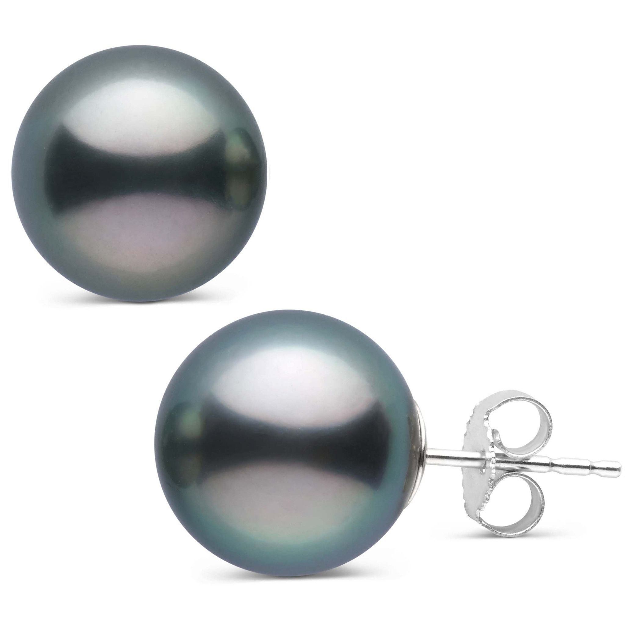 12.0-13.0 mm AAA Tahitian Pearl Stud Earrings white gold