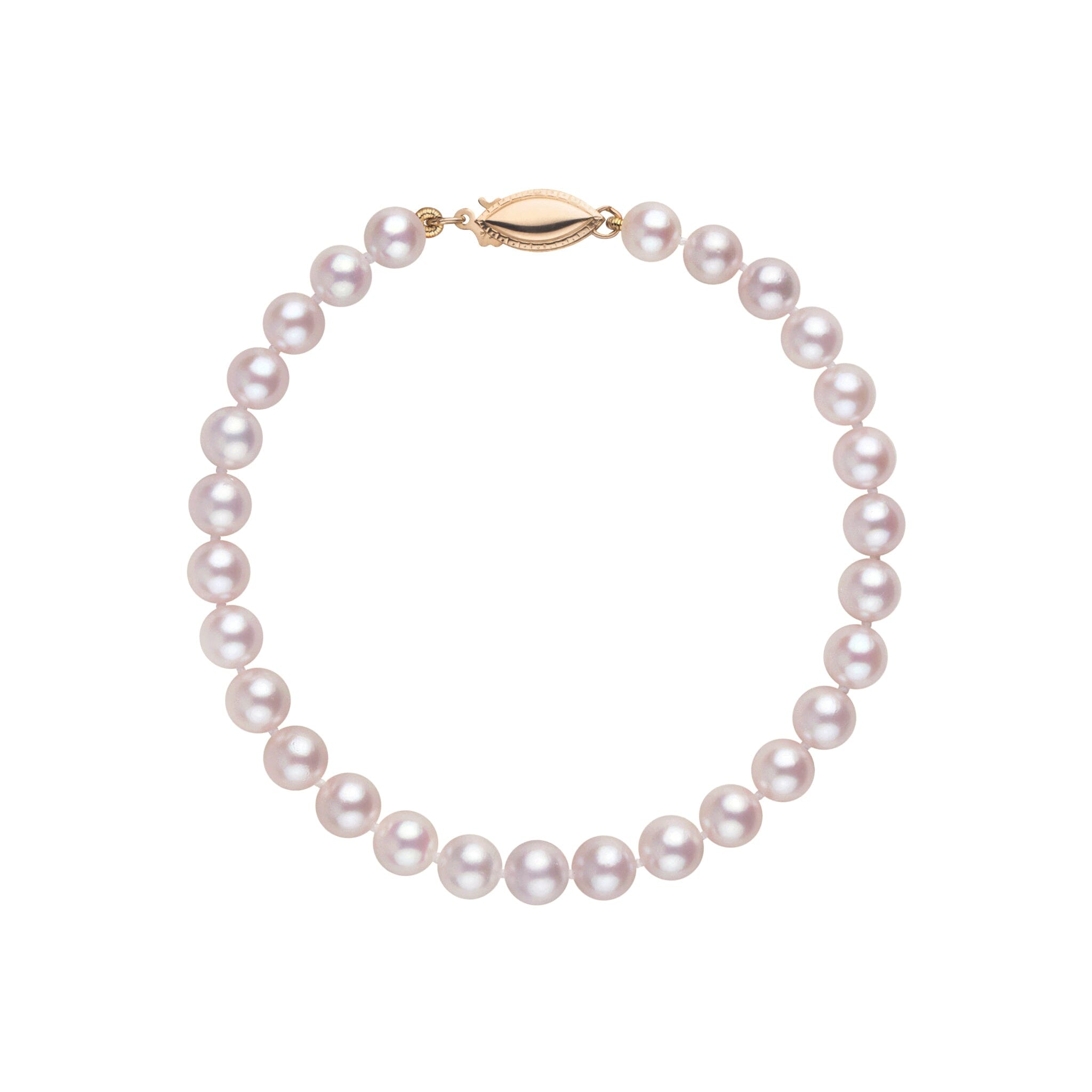 5.5-6.0 mm AA+ White Akoya Pearl Bracelet Yellow Gold