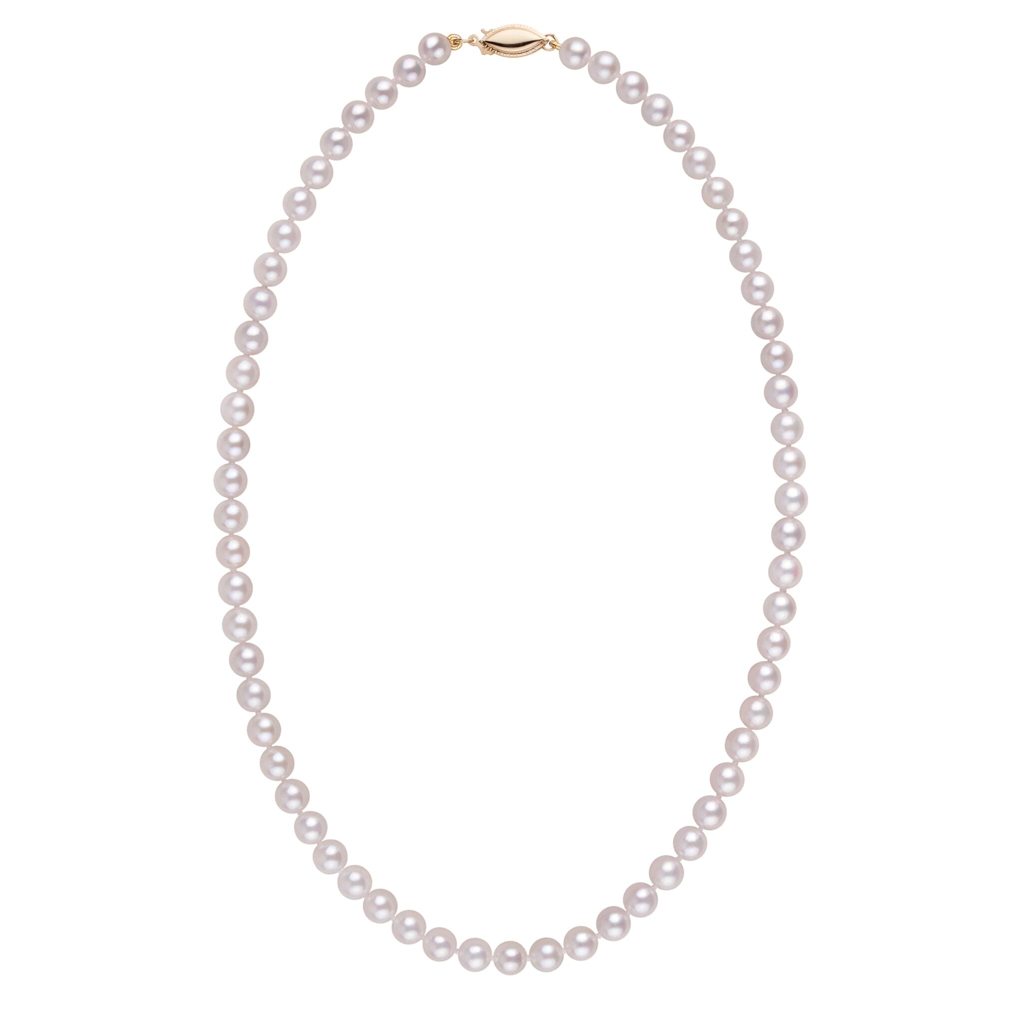 5.5-6.0 mm 16 Inch AA+ White Akoya Pearl Necklace Yellow Gold