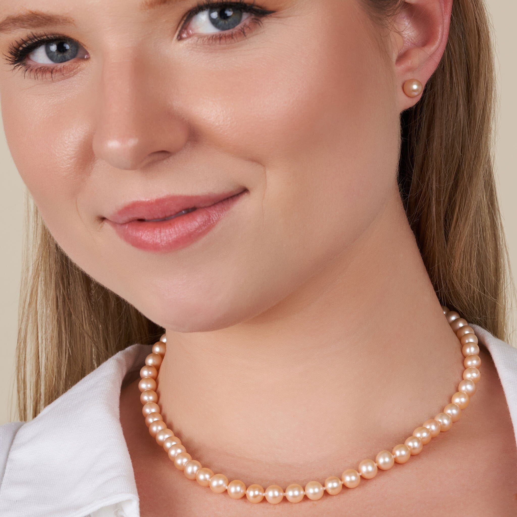 6.5-7.0 mm Pink to Peach Freshadama Freshwater Pearl Necklace