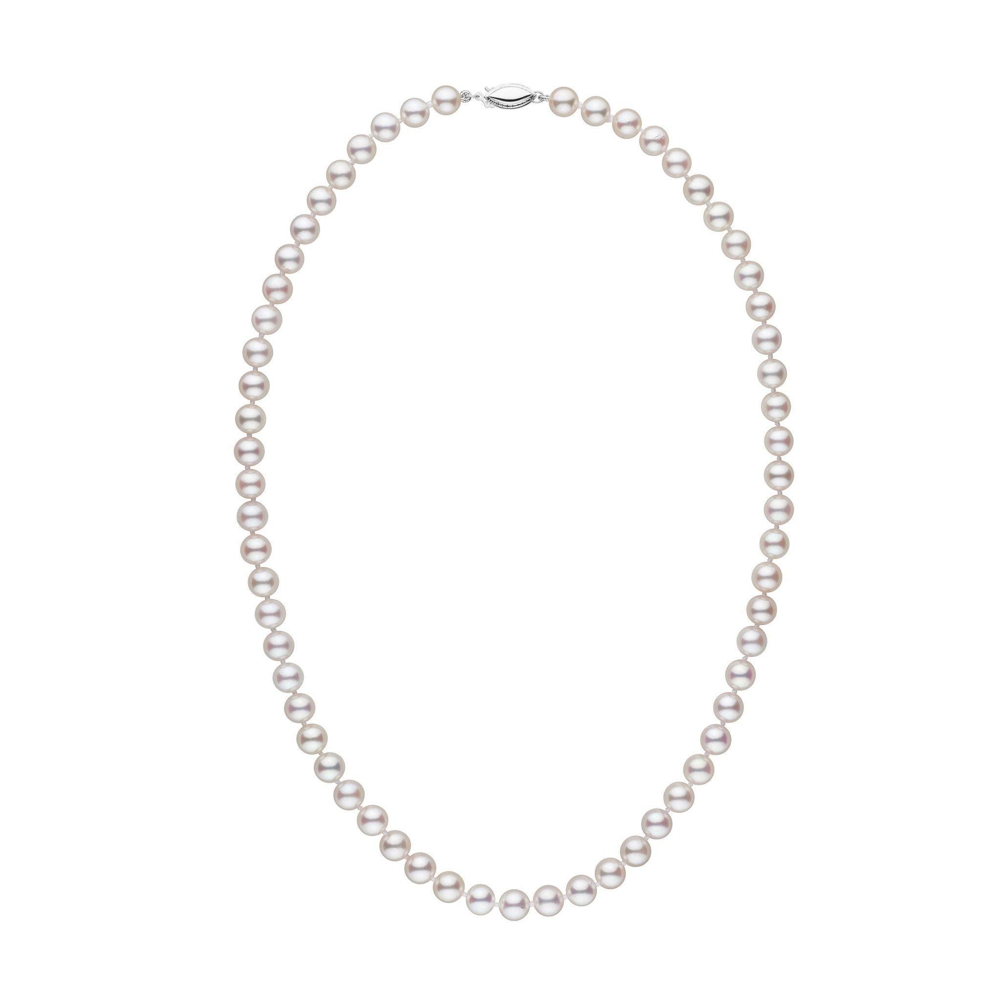 6.5-7.0 mm 18 Inch AAA White Akoya Pearl Necklace White Gold