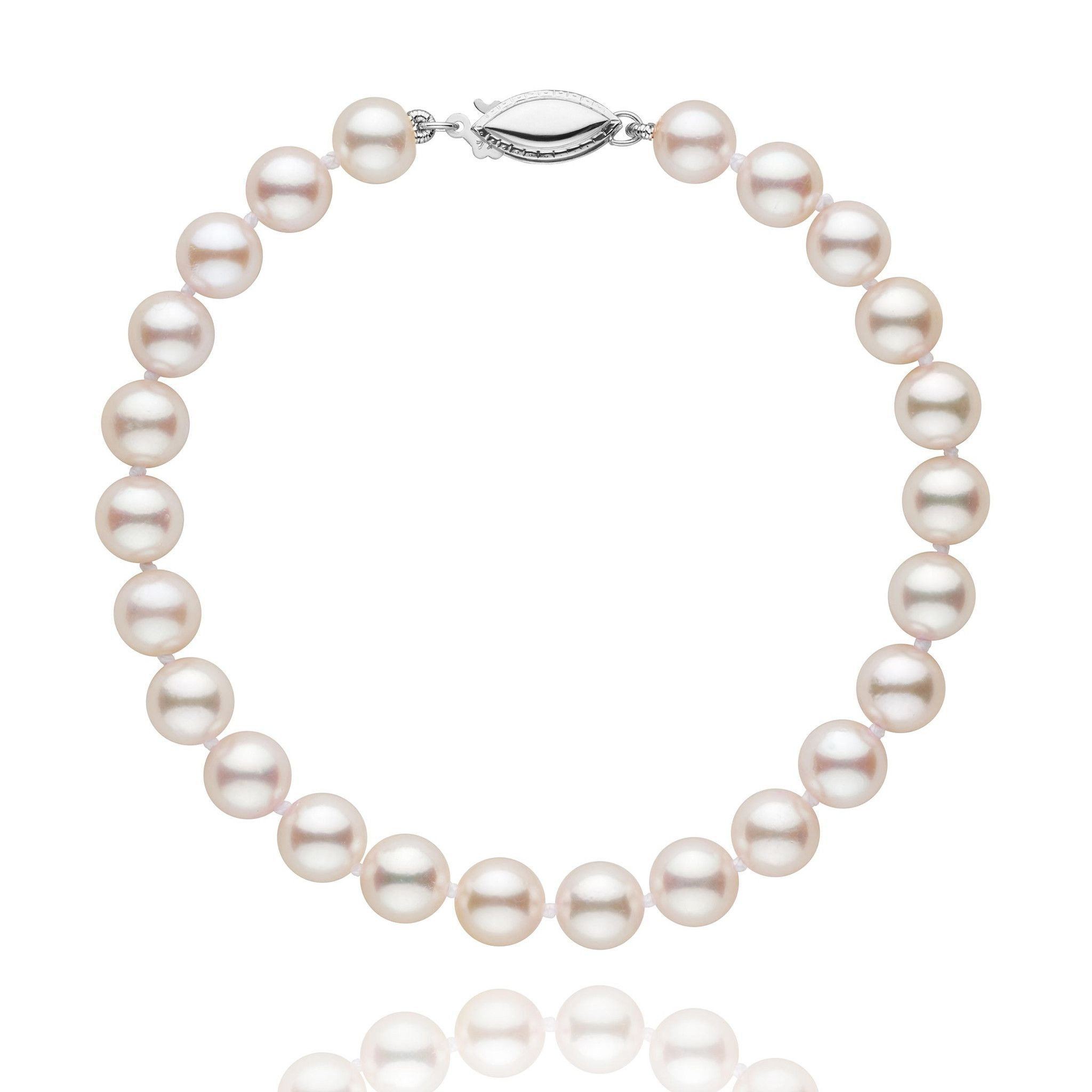 6.5-7.0 mm White Akoya AAA Pearl Bracelet White Gold
