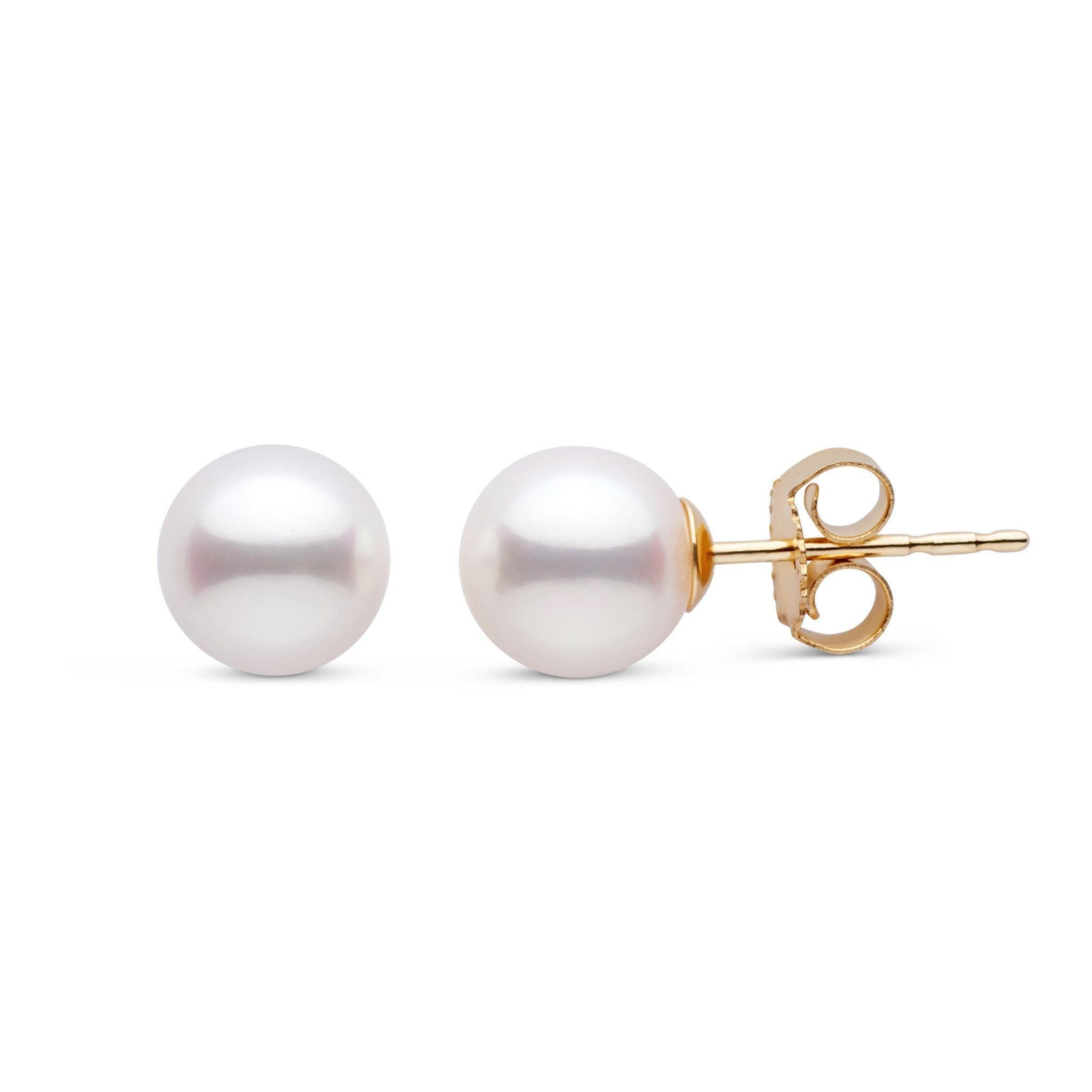 6.5-7.0 mm White Freshadama Freshwater Pearl Stud Earrings Yellow Gold