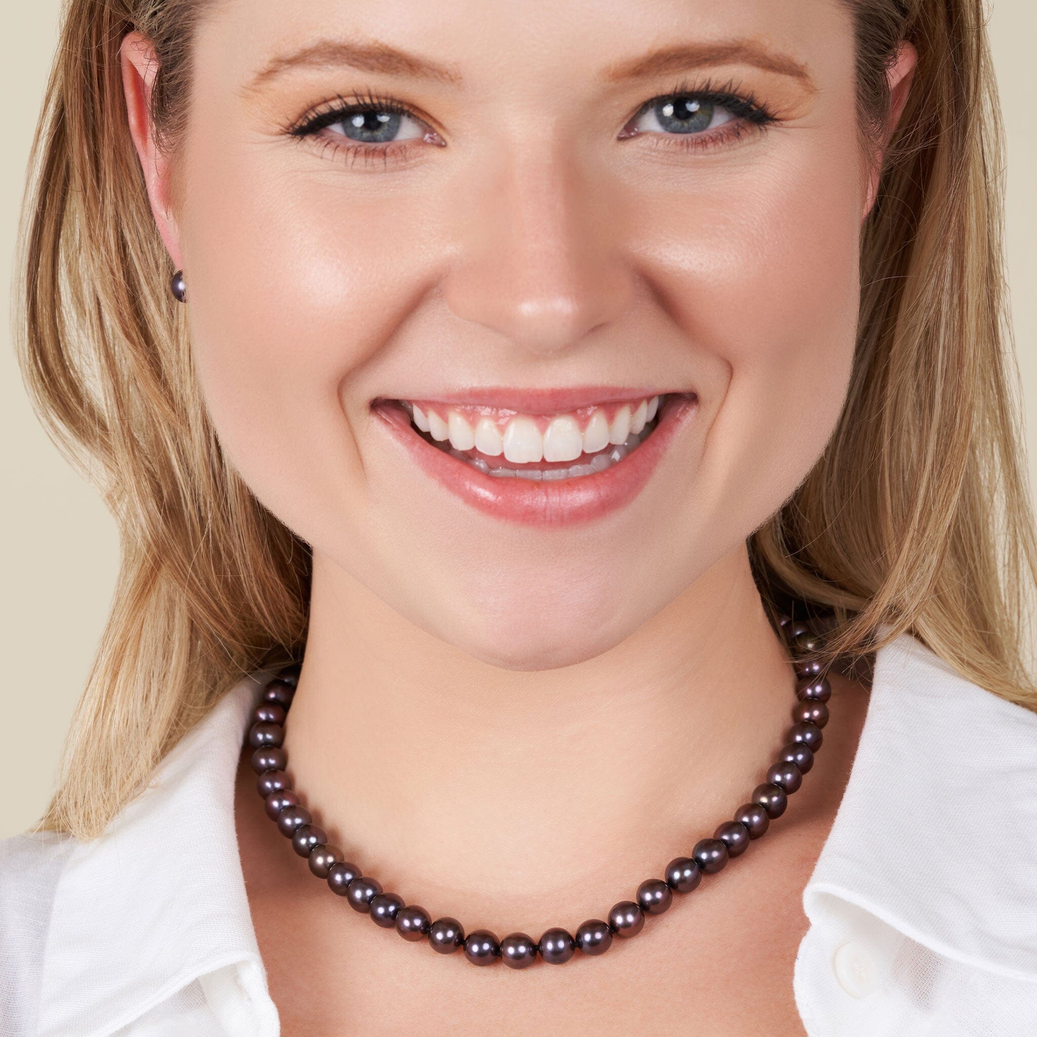 7.5-8.0 mm AA+ Black Freshwater Pearl Necklace 16 inch