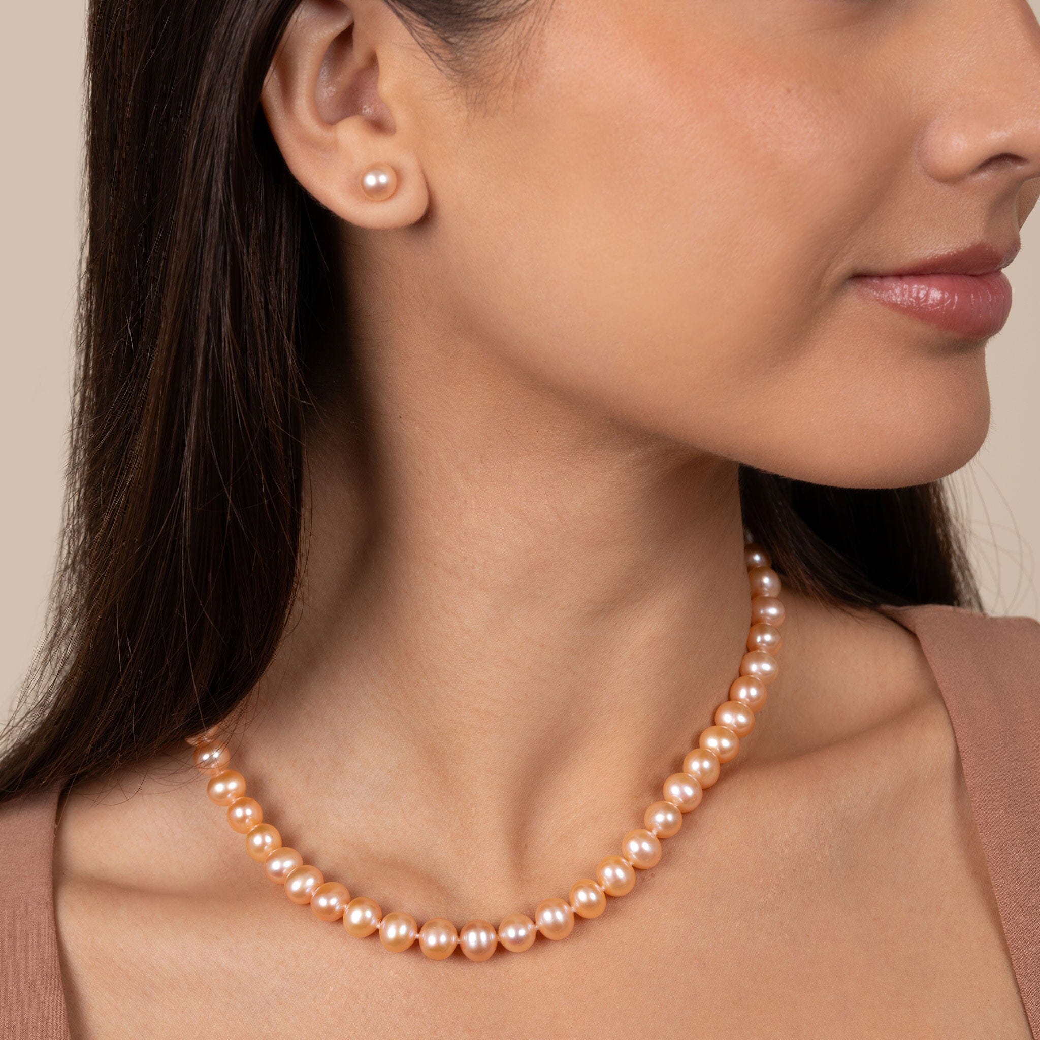 7.5-8.0 mm AA+ Pink to Peach Freshwater Pearl Necklace 16 inch