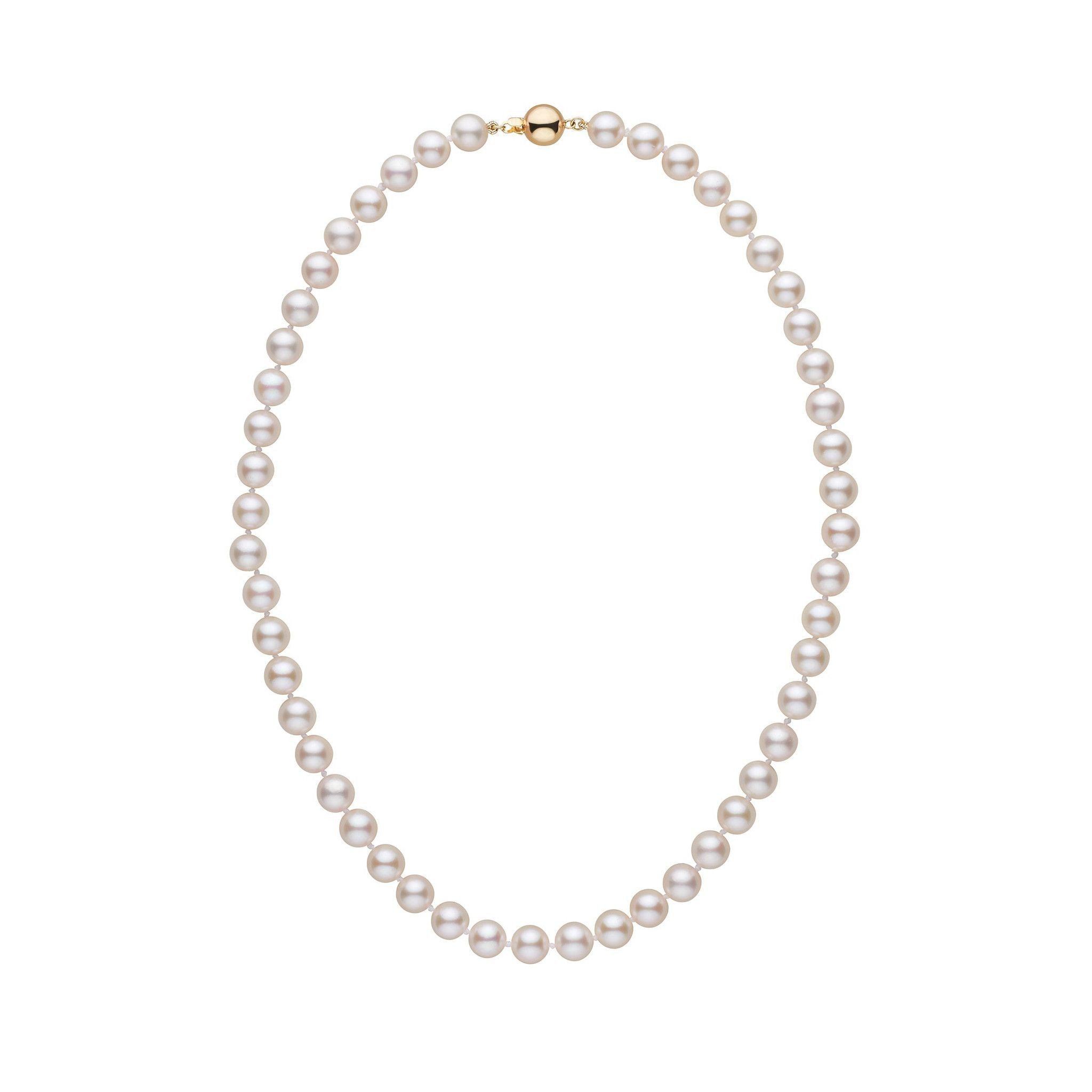 7.0-7.5 mm White Akoya AA+ Pearl Necklace Yellow Gold