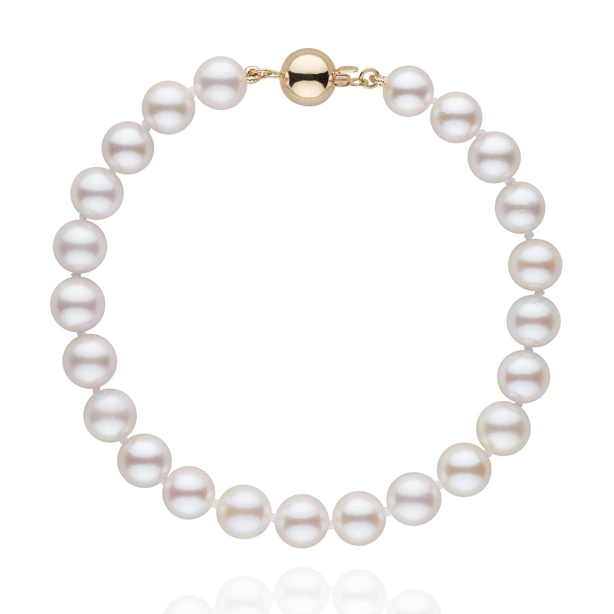 7.0-7.5 mm White Akoya AA+ Pearl Bracelet yellow gold