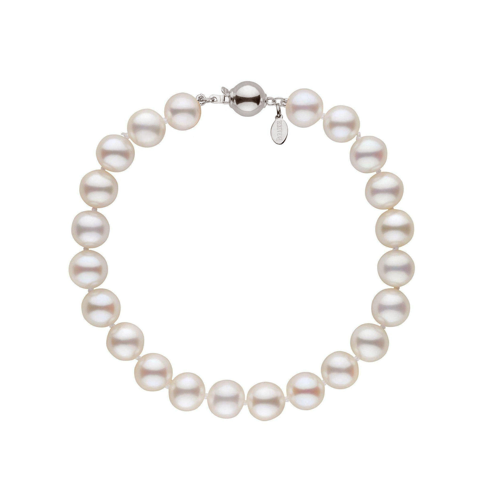 7.0-7.5 mm White Hanadama Akoya Pearl Bracelet White gold
