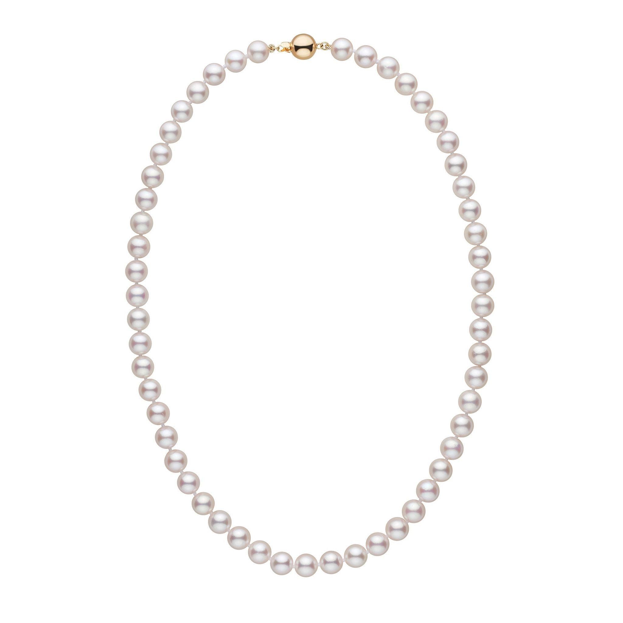 7.5-8.0 mm 18 inch AAA White Akoya Pearl Necklace yellow gold