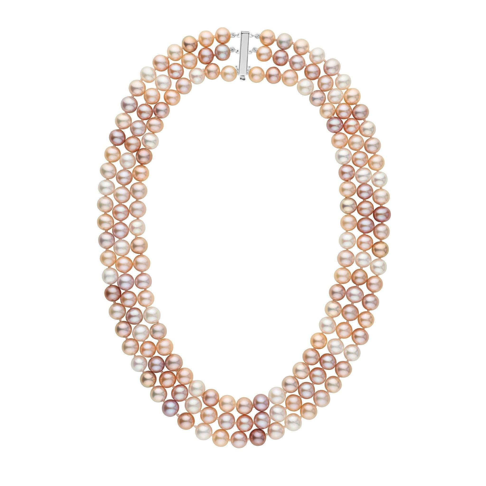 7.5-8.0 mm Triple-Strand AA+ Multicolor Freshwater Pearl Necklace