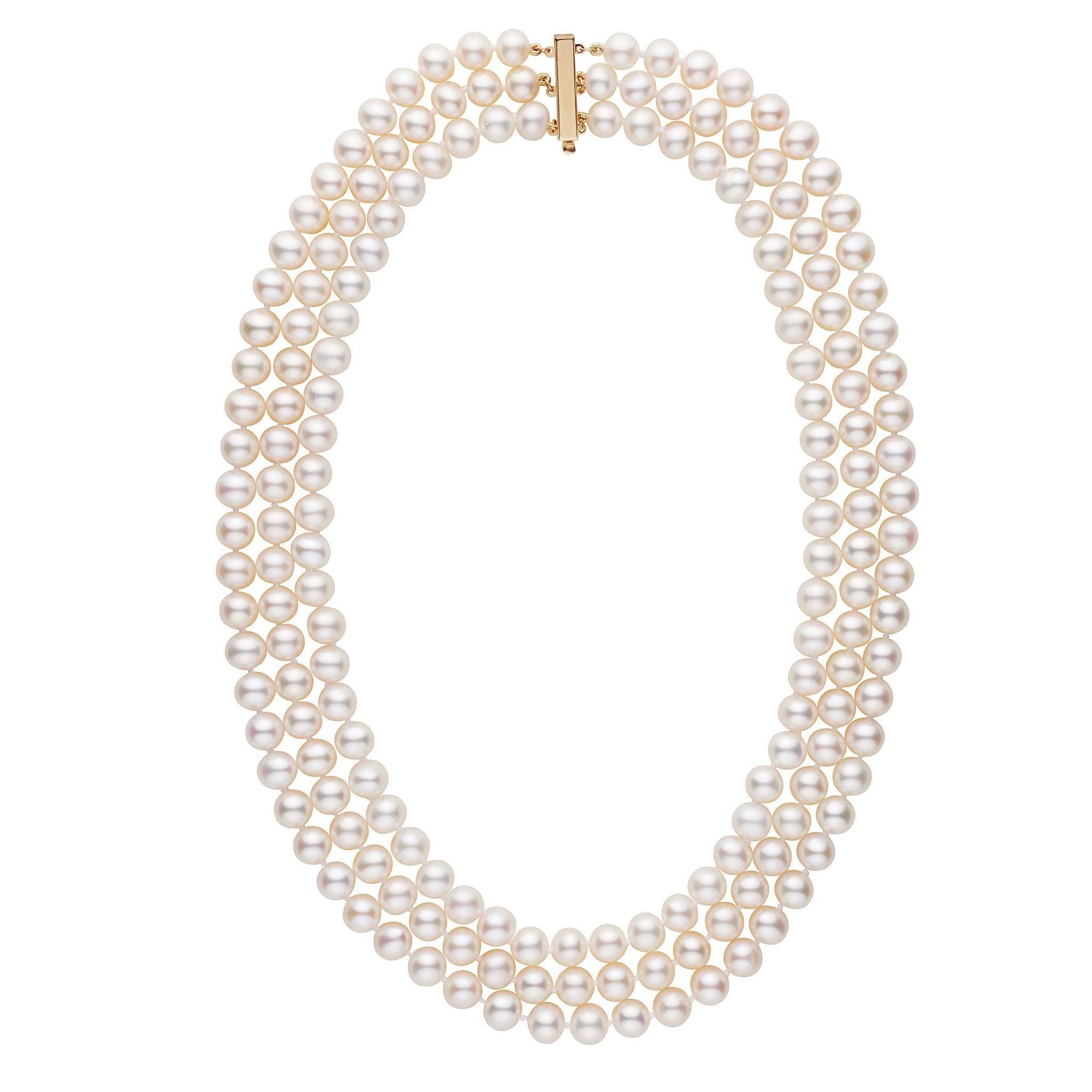 7.5-8.0 mm Triple-Strand AA+ White Freshwater Cultured Pearl Necklace