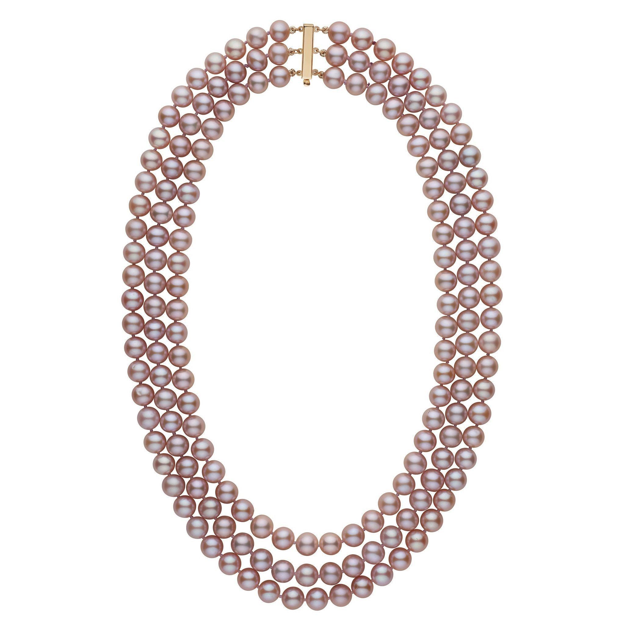 7.5-8.0 mm Triple-Strand AAA Lavender Freshwater Cultured Pearl Necklace