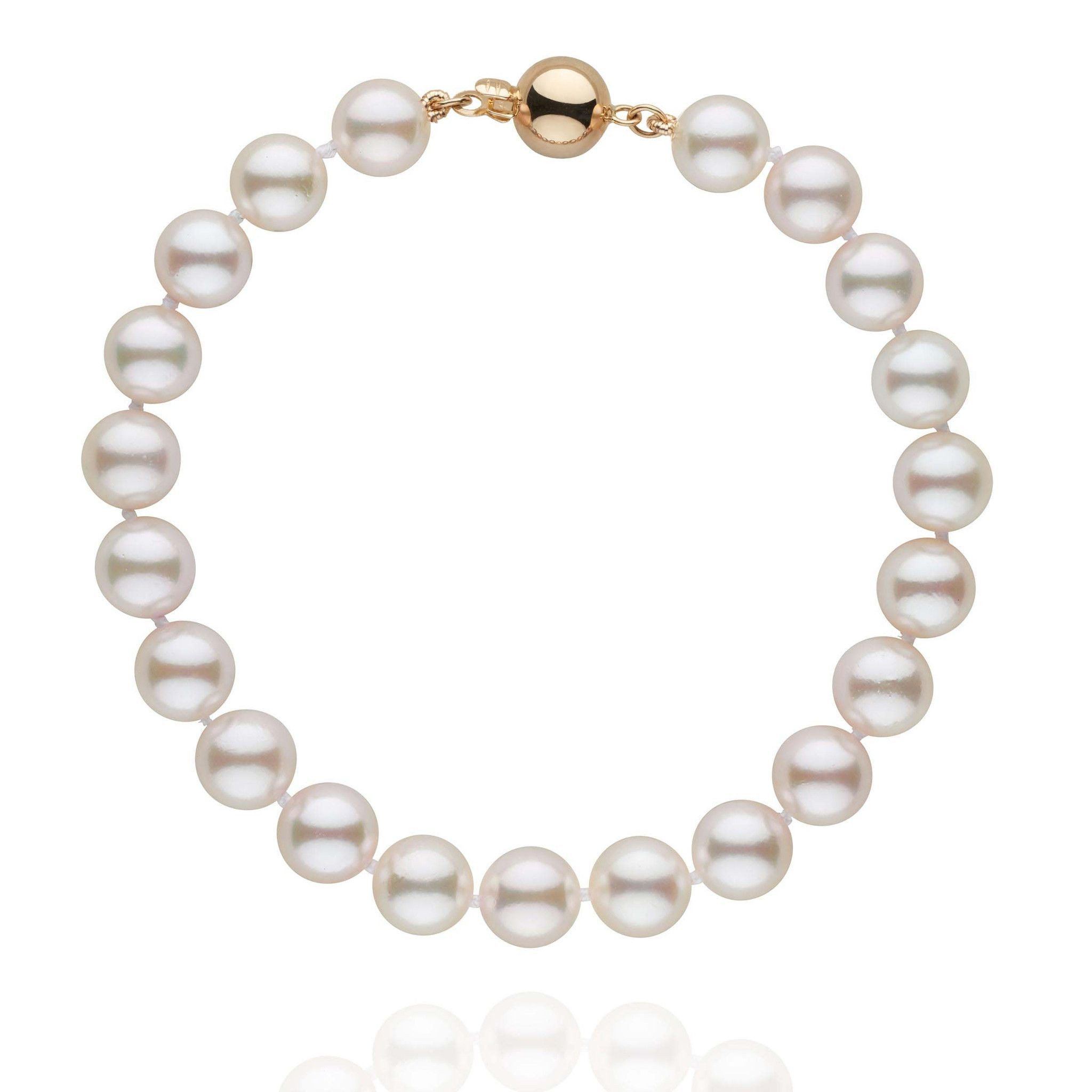 7.5-8.0 mm White Akoya AA+ Pearl Bracelet yellow gold