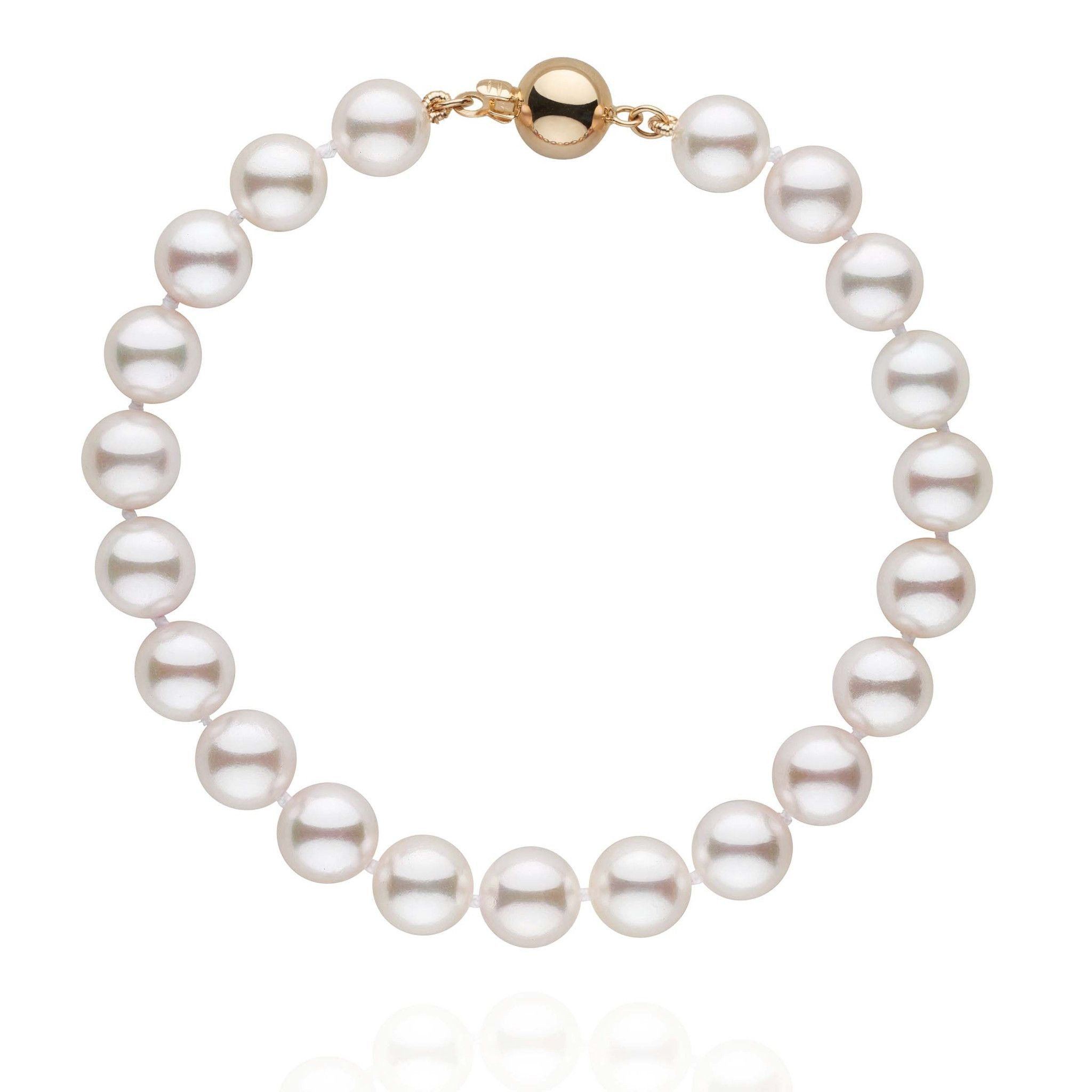 7.5-8.0 mm White Akoya AAA Pearl Bracelet yellow gold