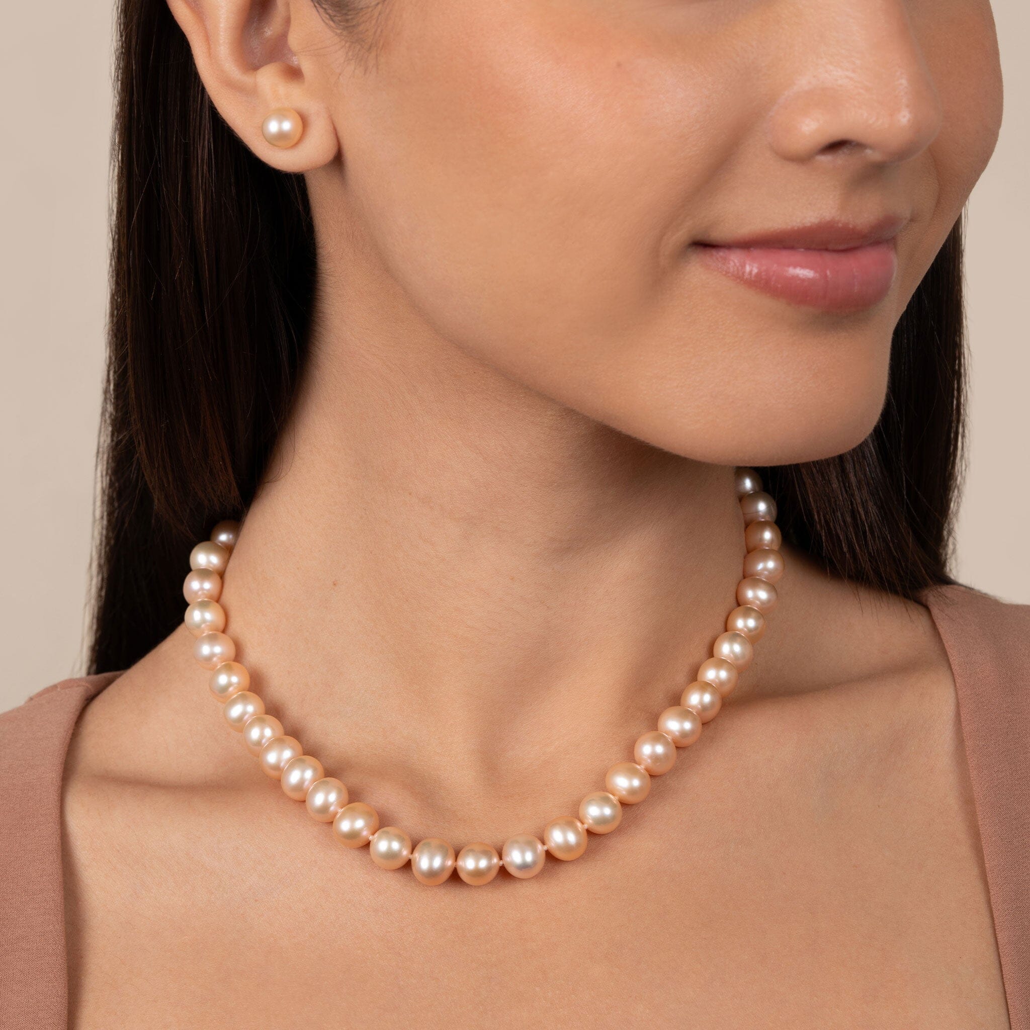8.5-9.0 mm AA+ Pink to Peach Freshwater Pearl Necklace 16 inch