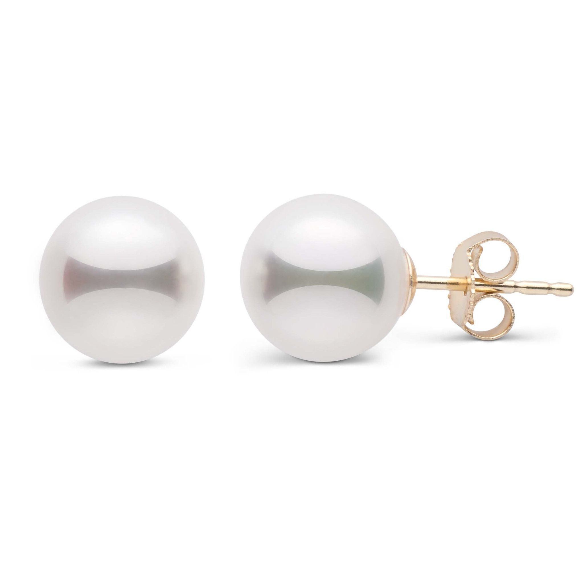 8.0-8.5 mm White Akoya AAA Pearl Stud Earrings yellow gold