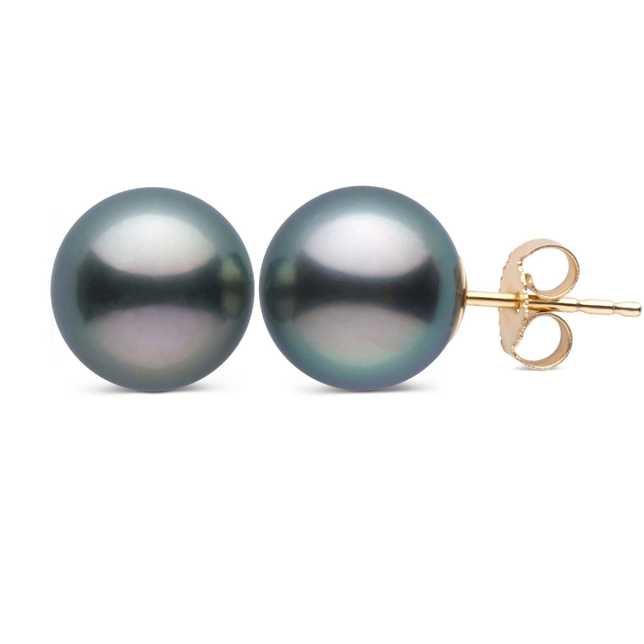 8.0-9.0 mm AAA Tahitian Pearl Stud Earrings yellow gold