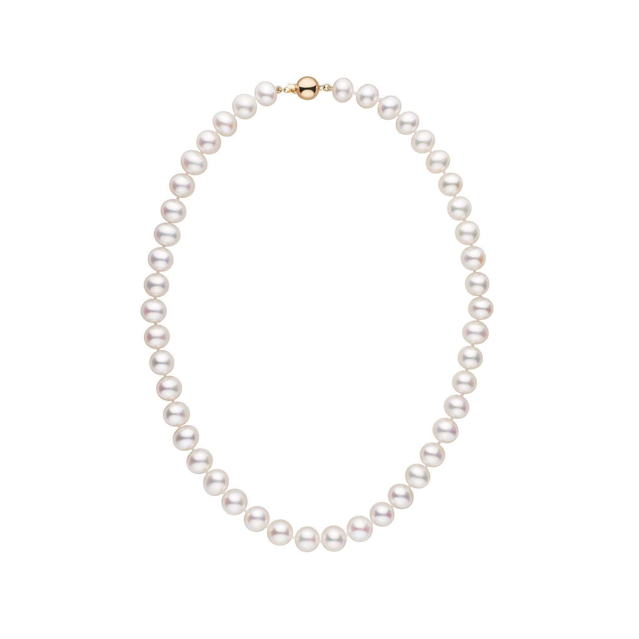 8.5-9.0 mm White Freshwater Pearl Necklace yellow gold