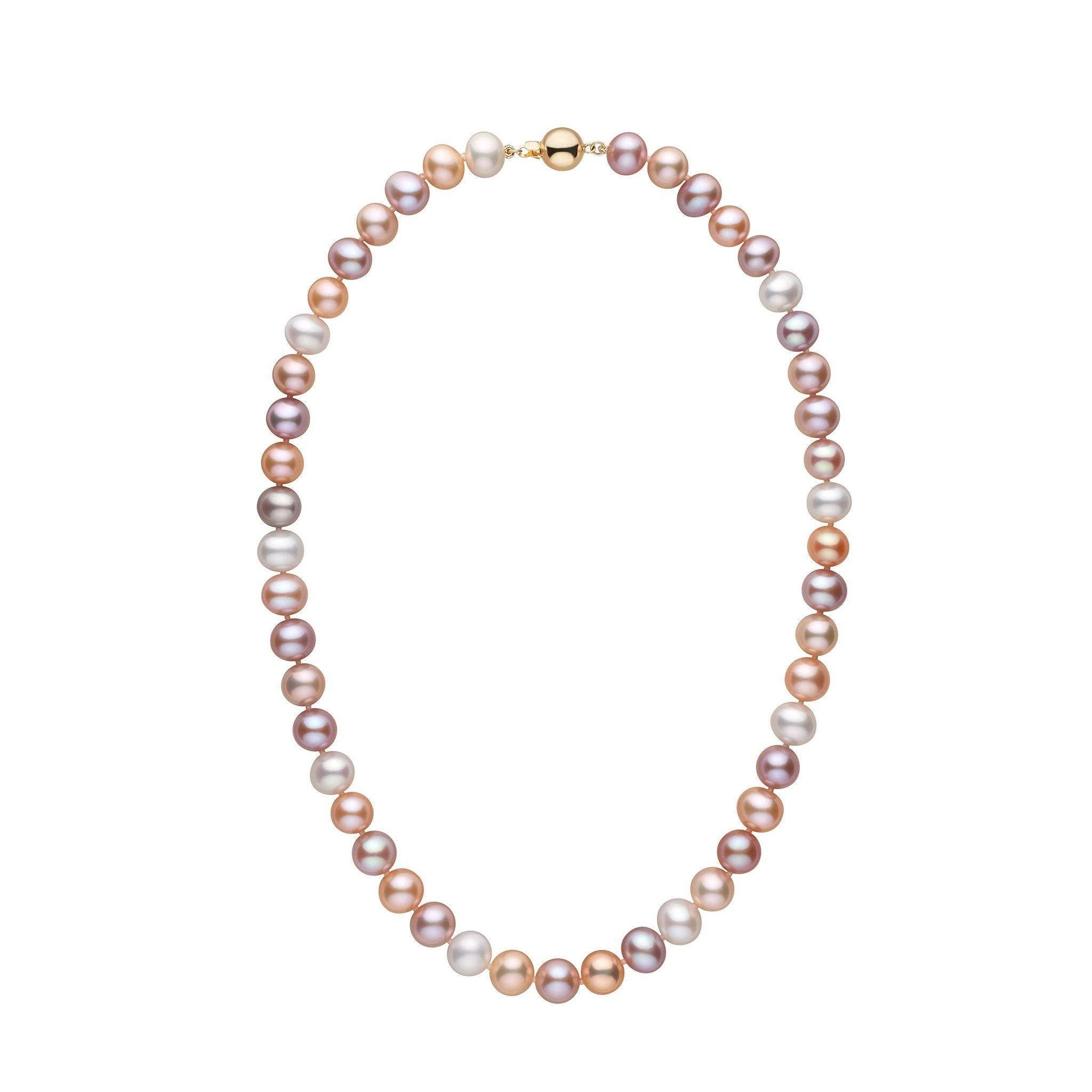 8.5-9.0 mm AA+ Multicolor Freshwater Pearl Necklace yellow gold