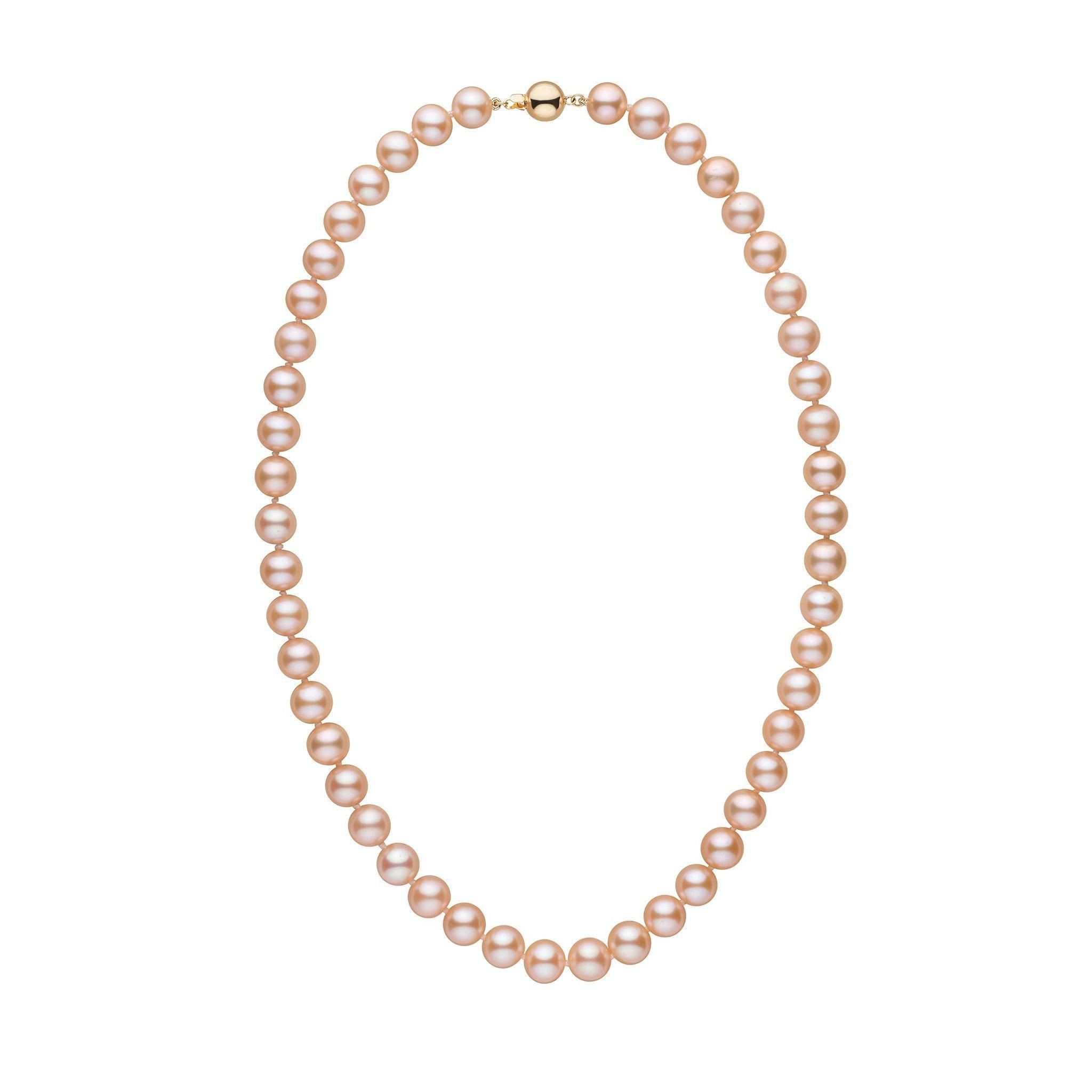 8.5-9.0 mm AAA Pink to Peach Freshwater Pearl Necklace yellow gold