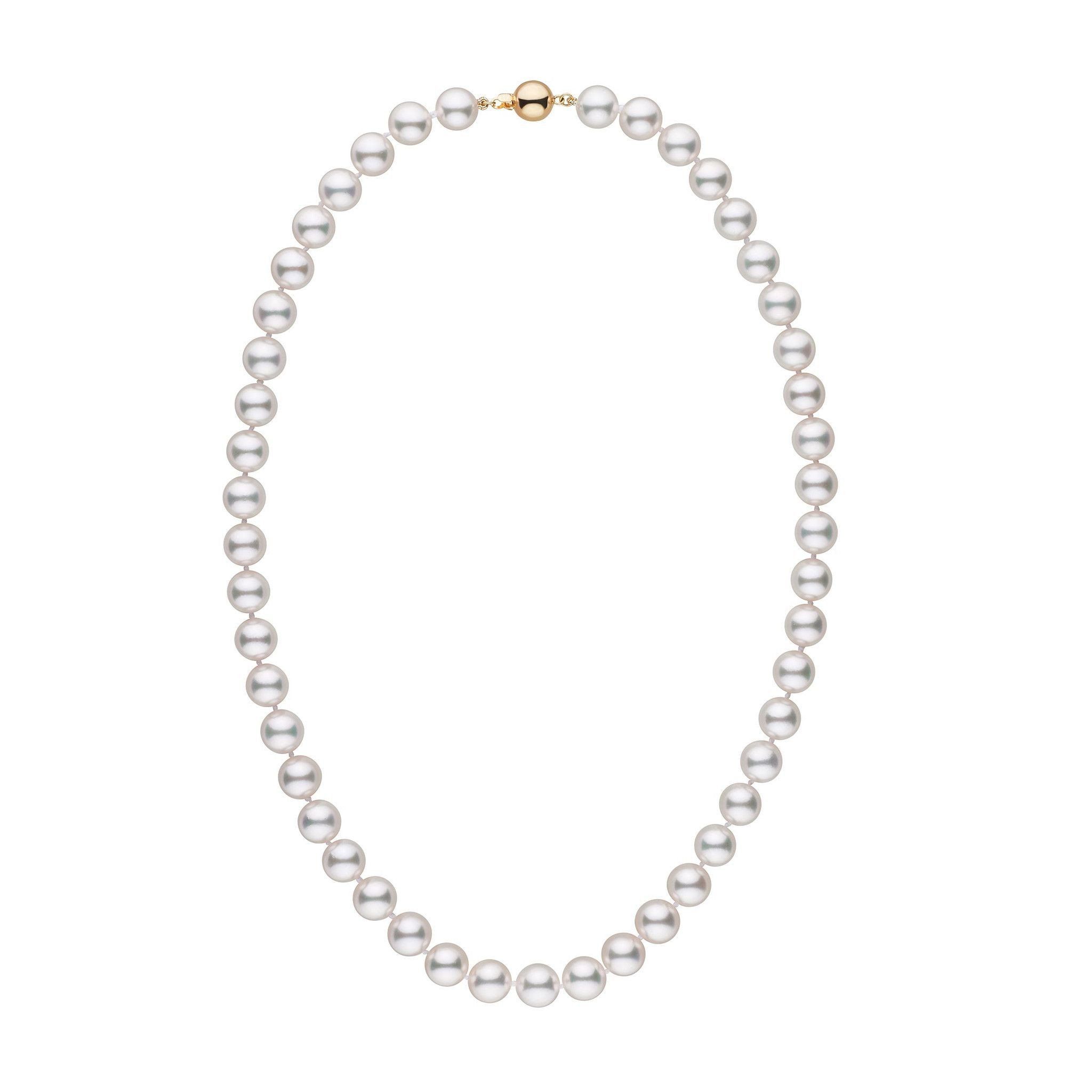 8.5-9.0 mm 18 inch AAA White Akoya Pearl Necklace Yellow gold