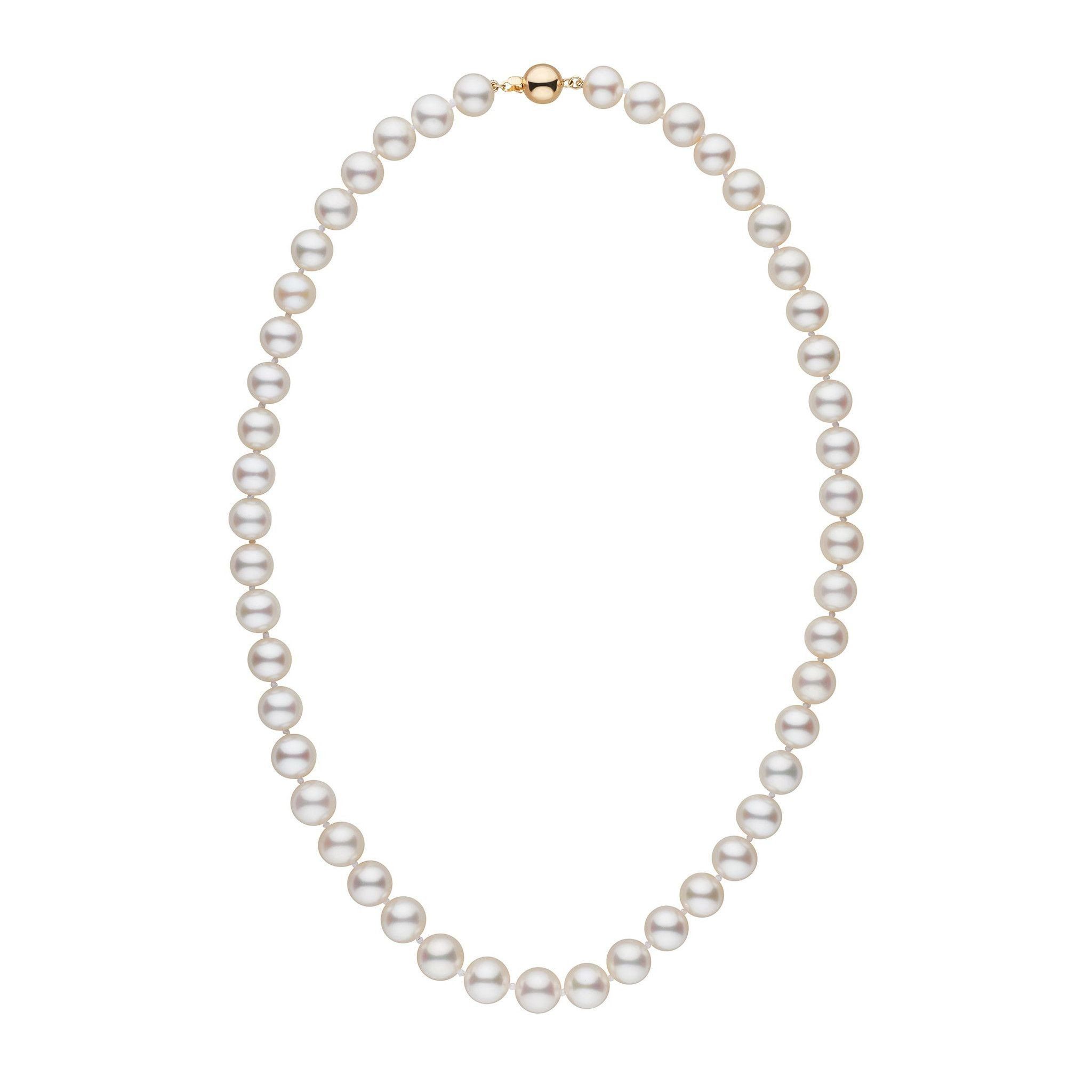 8.5-9.0 mm AAA White Freshwater Pearl Necklace yellow gold