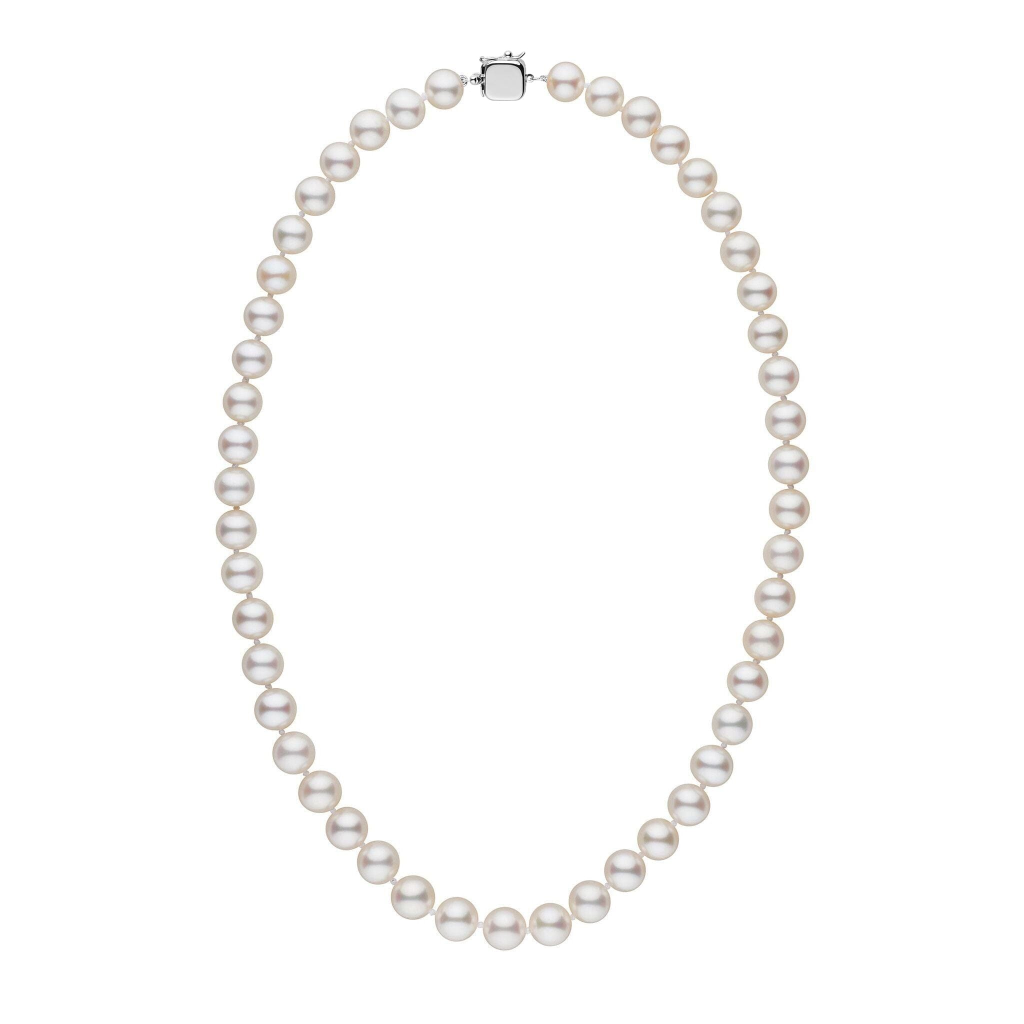 Personalized 18 Inch 8.5-9.0 mm AAA White Freshwater Pearl Square Clasp Necklace