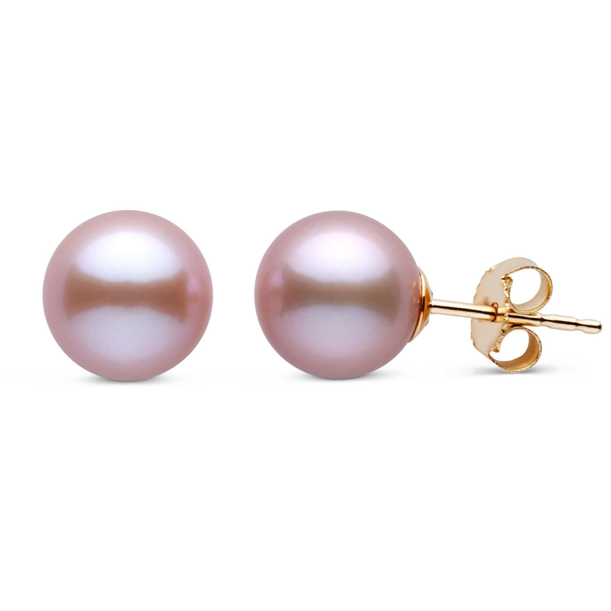 8.5-9.0 mm Lavender Freshadama Freshwater Pearl Stud Earrings yellow gold