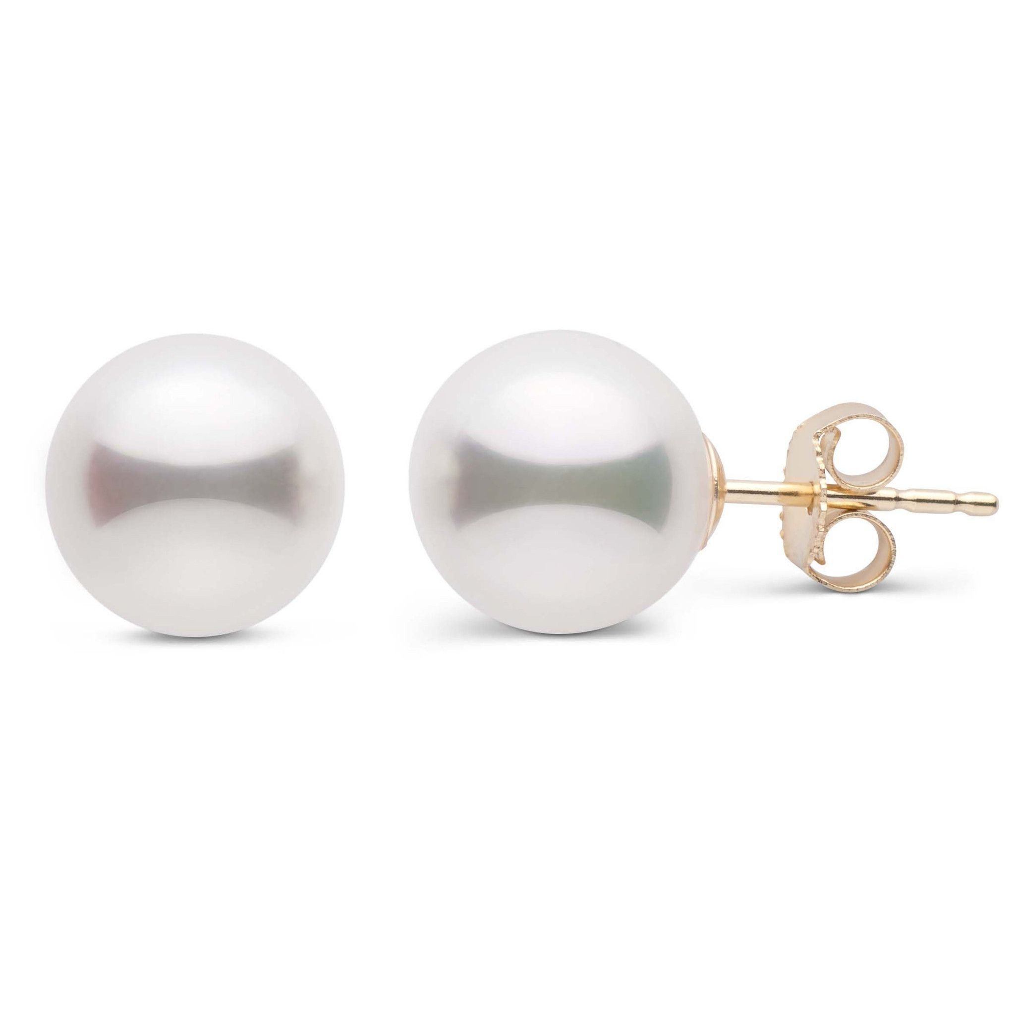 8.5-9.0 mm White Akoya AA+ Pearl Stud Earrings yellow gold