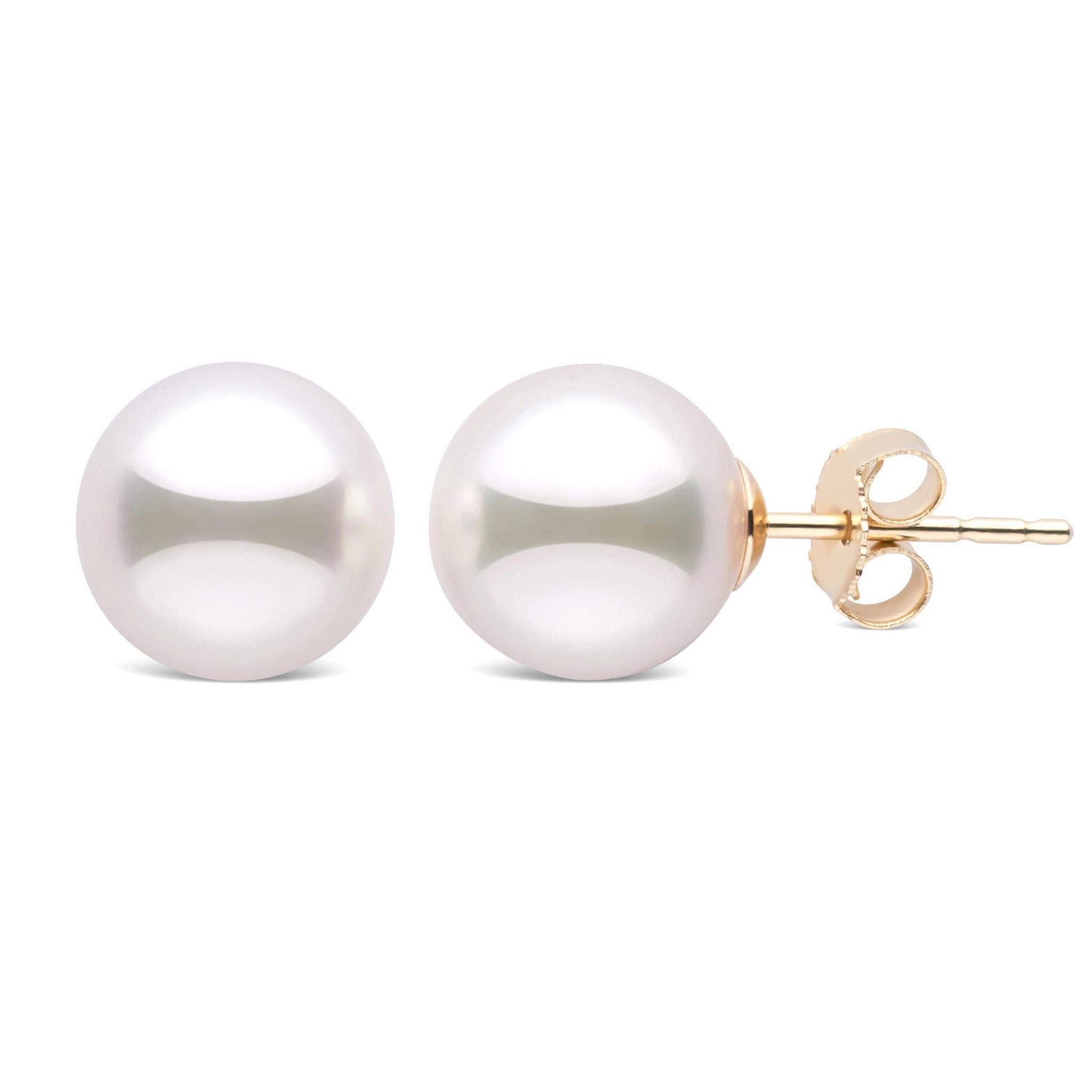 8.5-9.0 mm White Akoya AAA Pearl Stud Earrings yellow gold