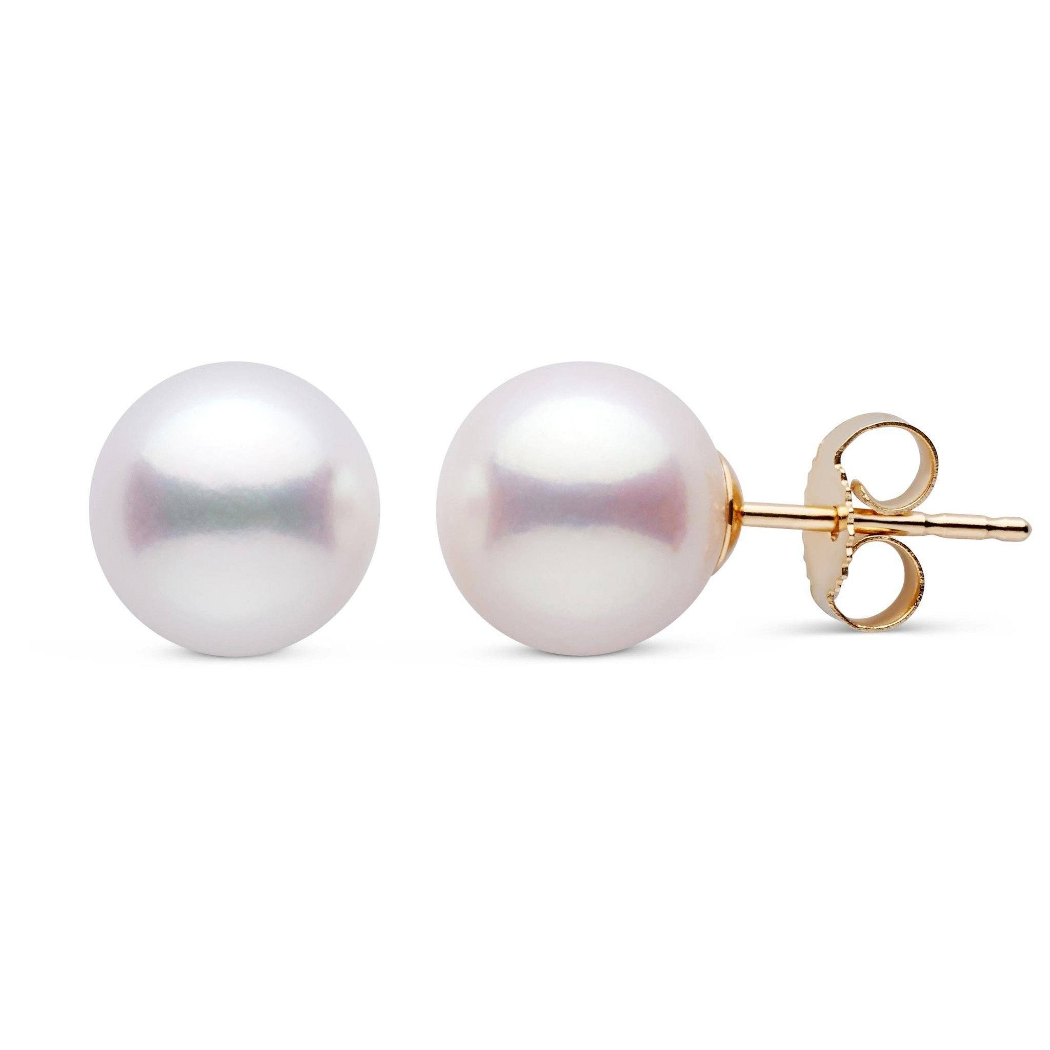 8.5-9.0 mm White Freshadama Freshwater Pearl Stud Earrings 14k yellow gold