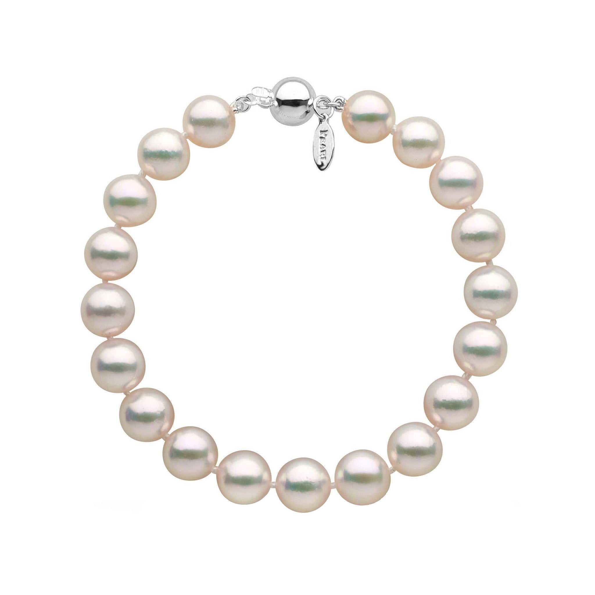 8.5-9.0 mm White Hanadama Akoya Pearl Bracelet white gold