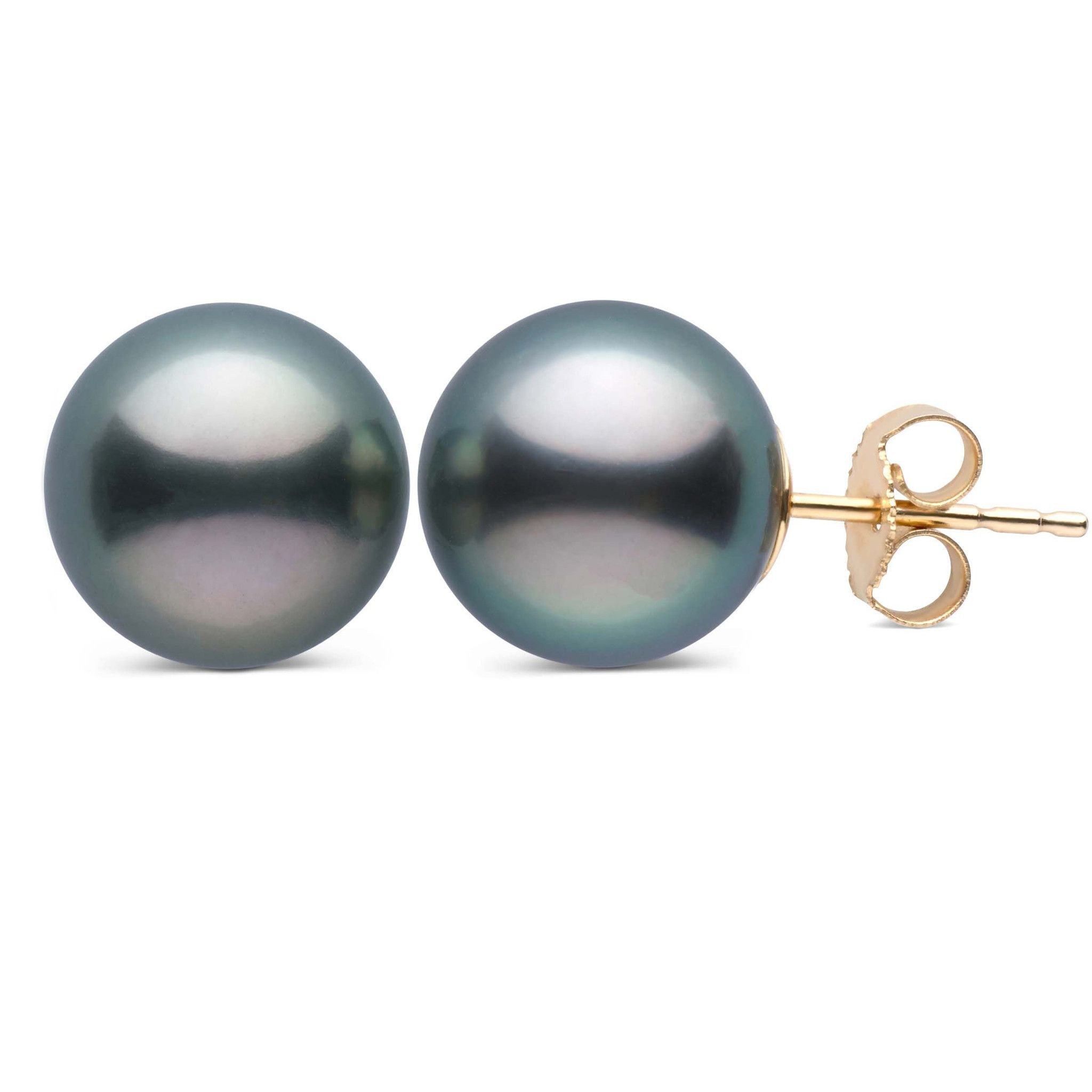 9.0-10.0 mm AAA Tahitian Pearl Stud Earrings yellow gold