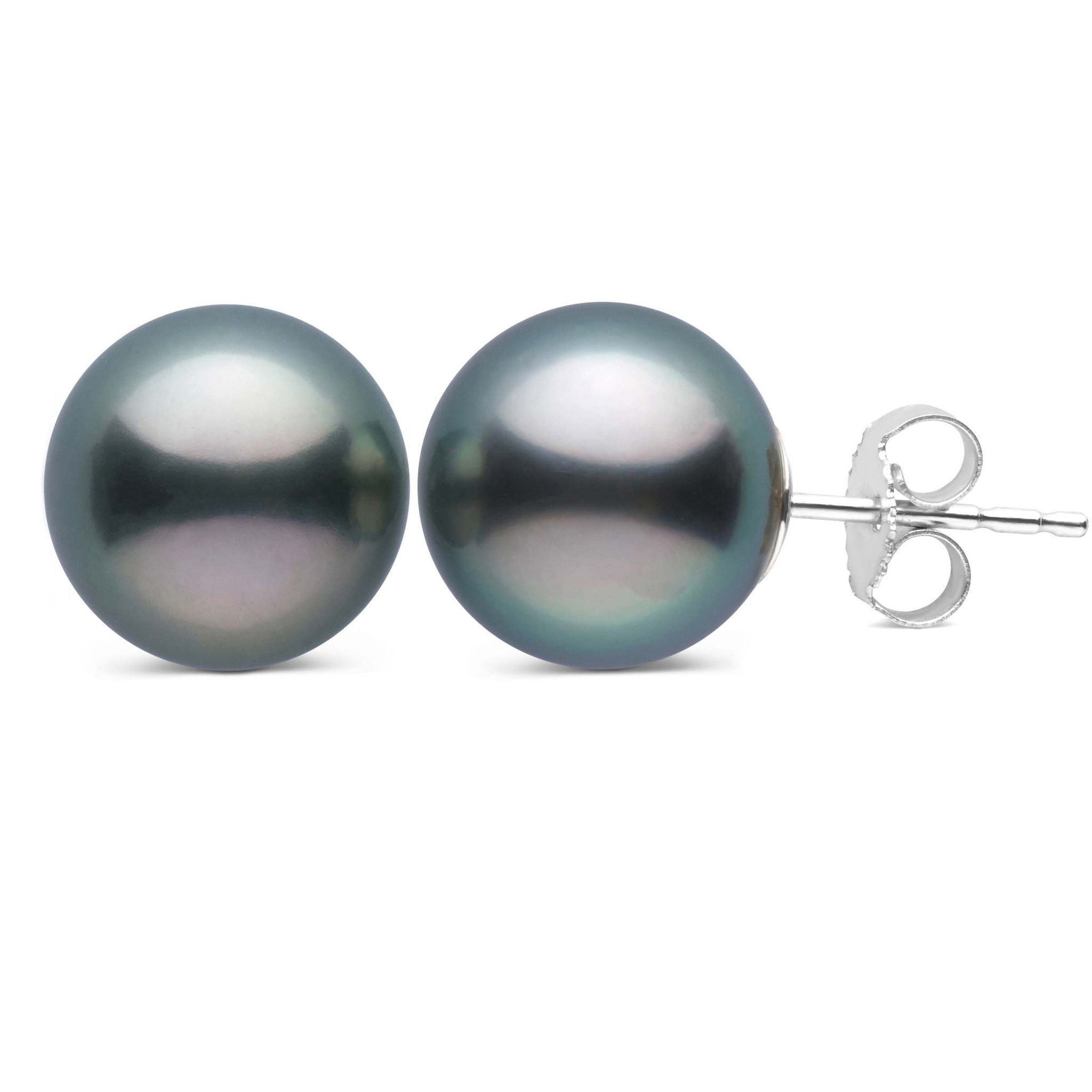 9.0-10.0 mm AAA Tahitian Pearl Stud Earrings white gold