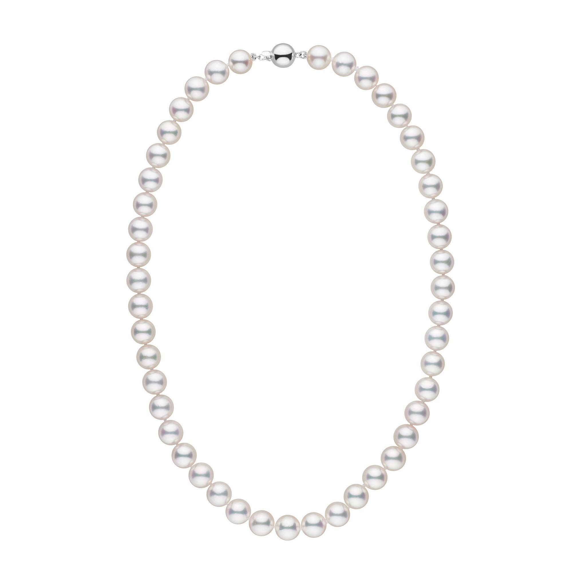 9.0-9.5 mm 18 Inch AAA White Akoya Pearl Necklace white gold