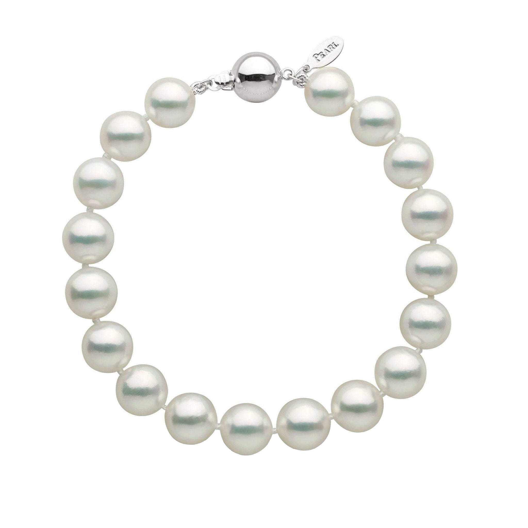 9.0-9.5 mm Natural White Hanadama Akoya Pearl Bracelet White gold