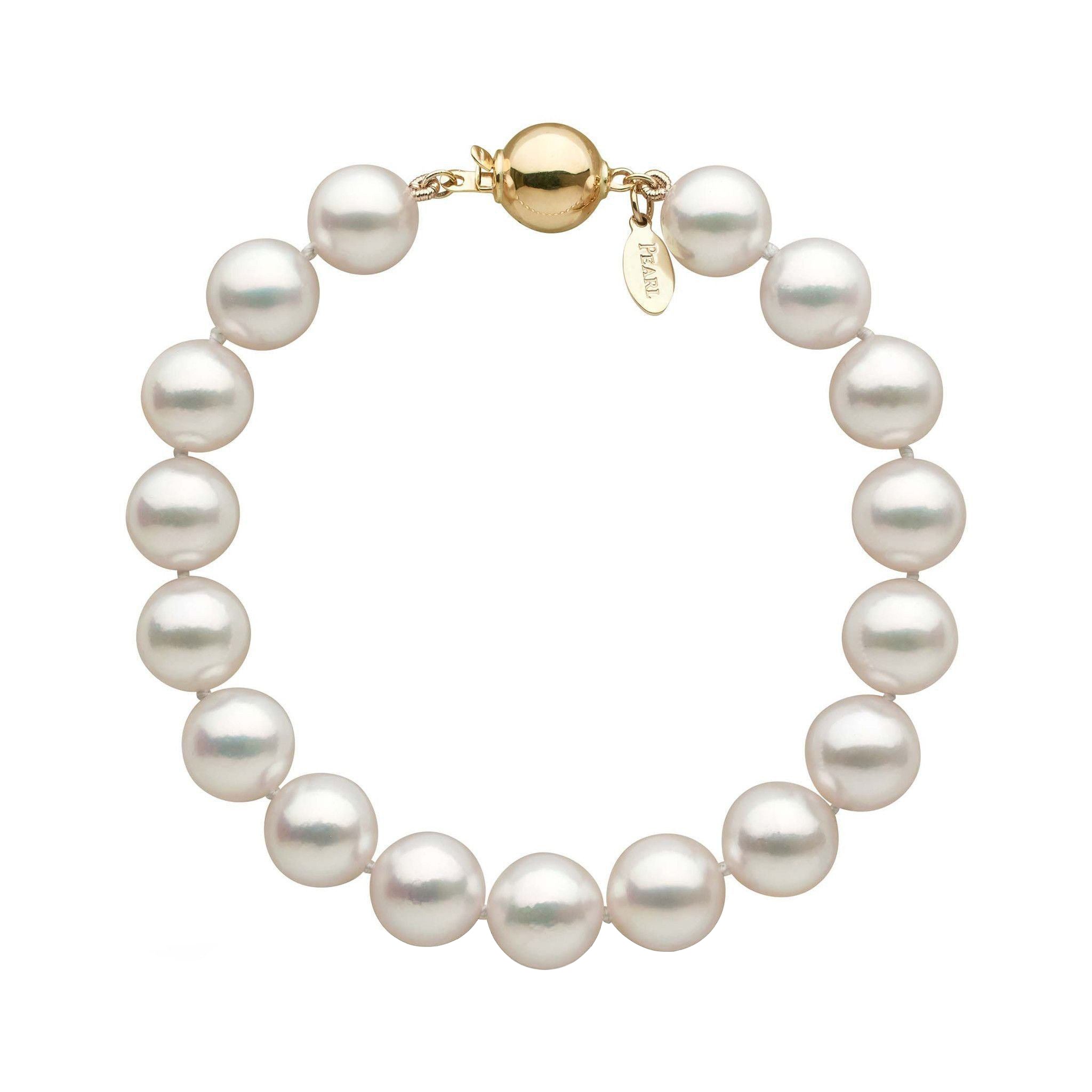 9.0-9.5 mm White Hanadama Akoya Pearl Bracelet yellow gold