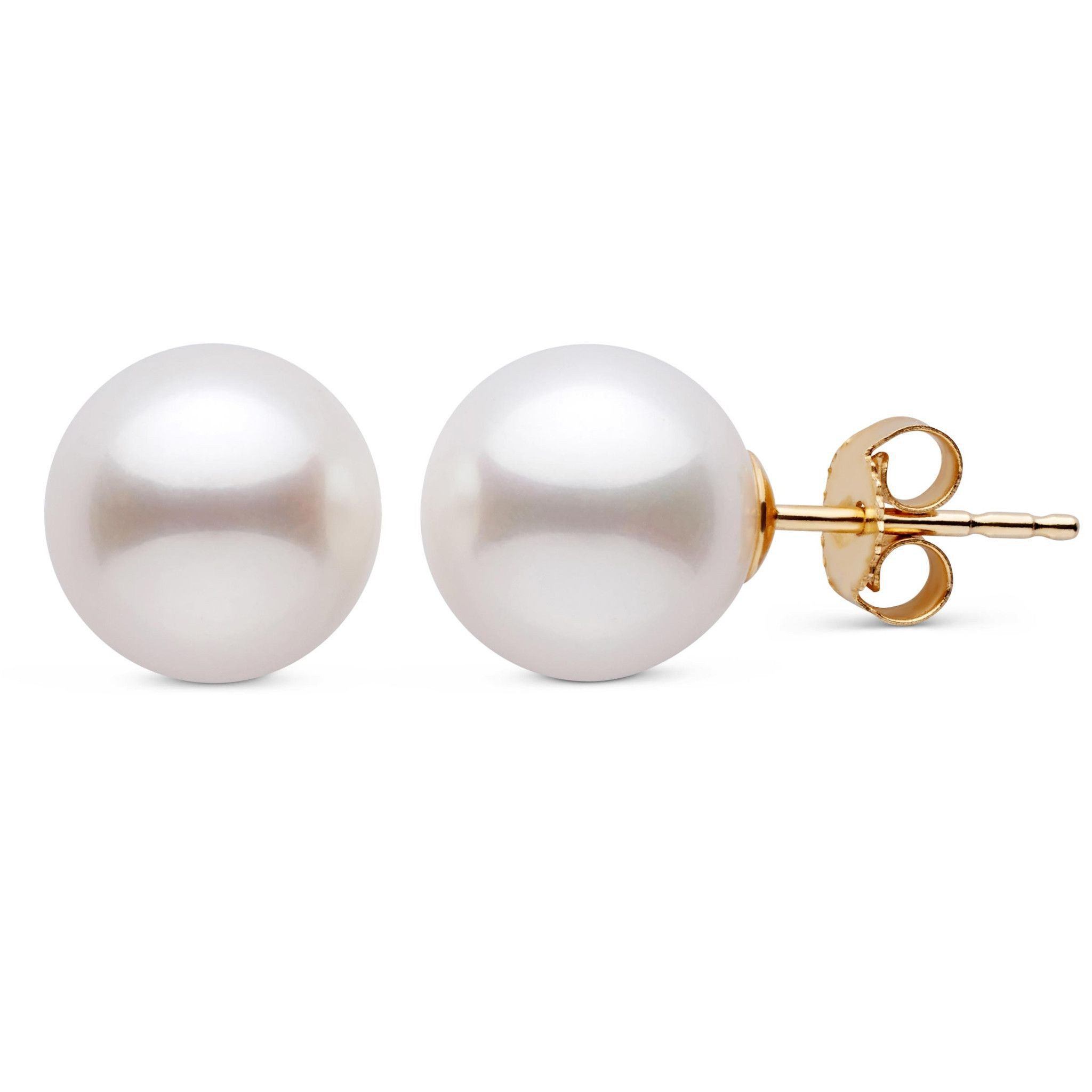 9.0-10.0 mm White Freshadama Freshwater Pearl Stud Earrings yellow gold
