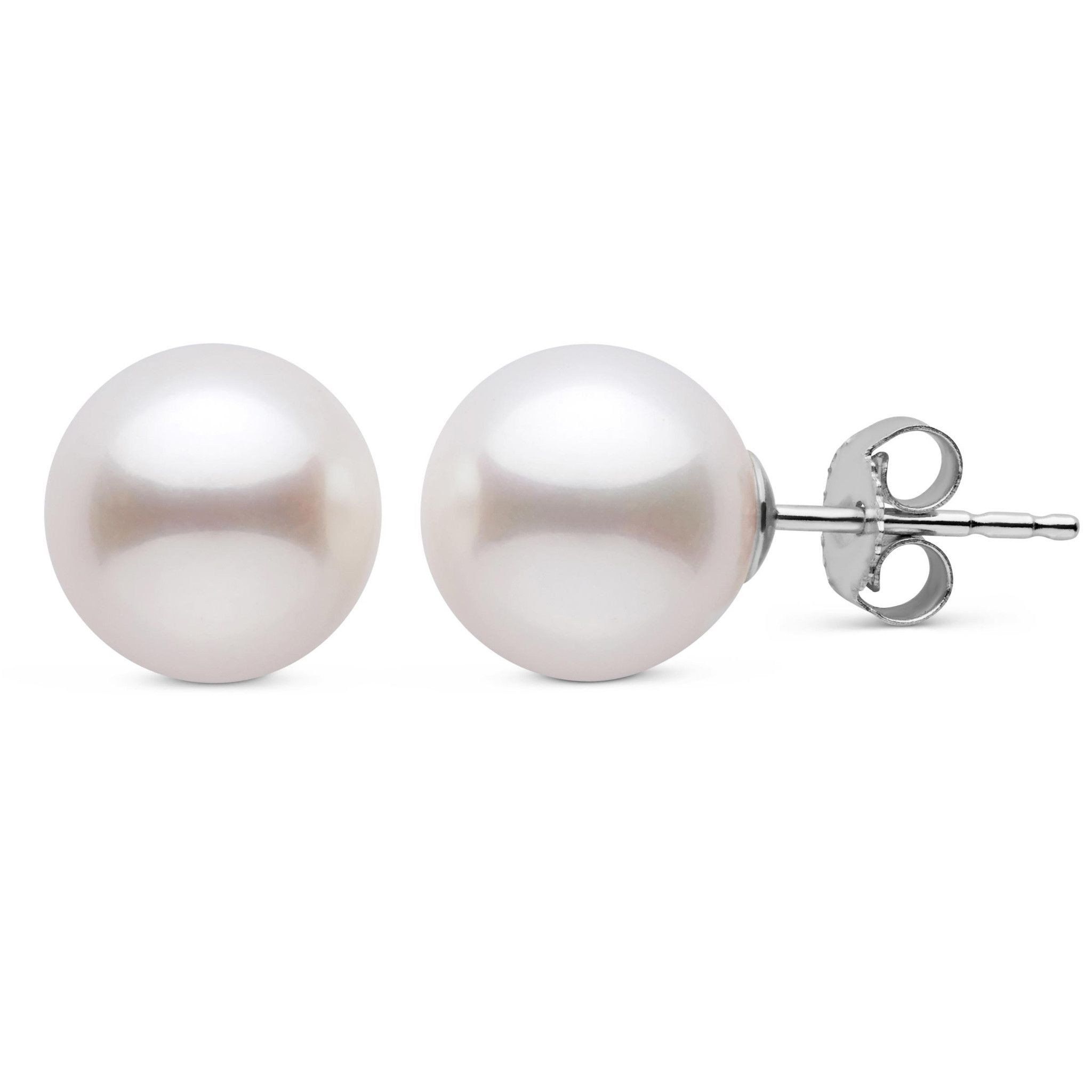 9.0-10.0 mm White Freshadama Freshwater Pearl Stud Earrings white gold