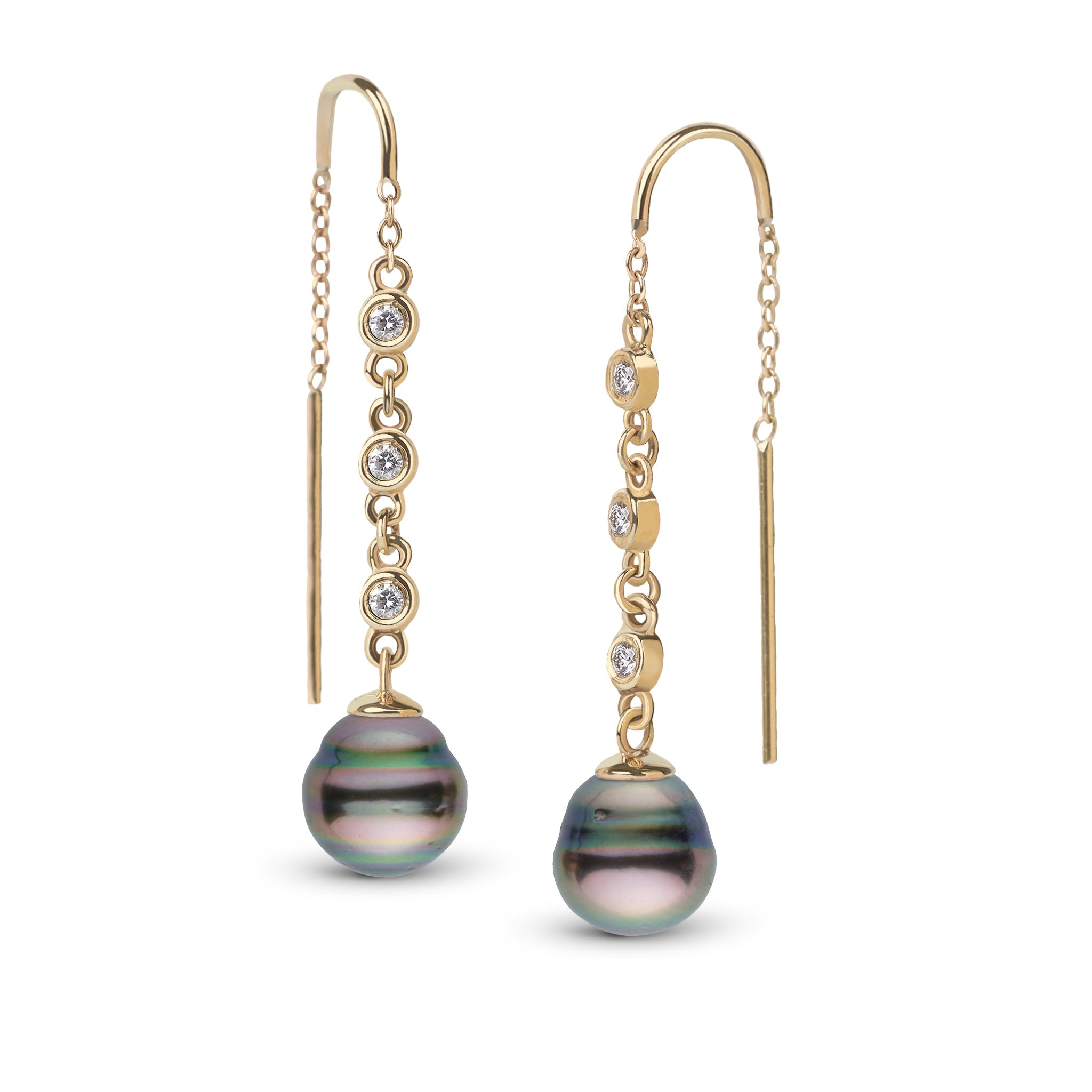 8.0-9.0 mm Tahitian Baroque Pearl and Diamond Threader Earrings Yellow Gold