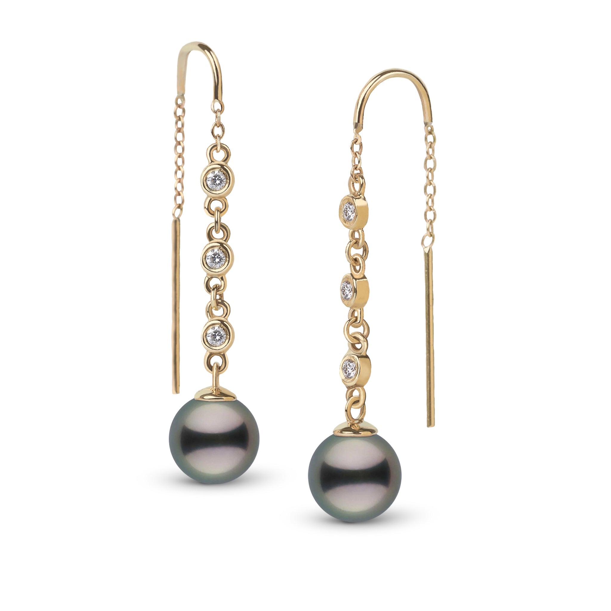 8.0-9.0 mm Tahitian Pearl and Diamond Threader Earrings Yellow Gold