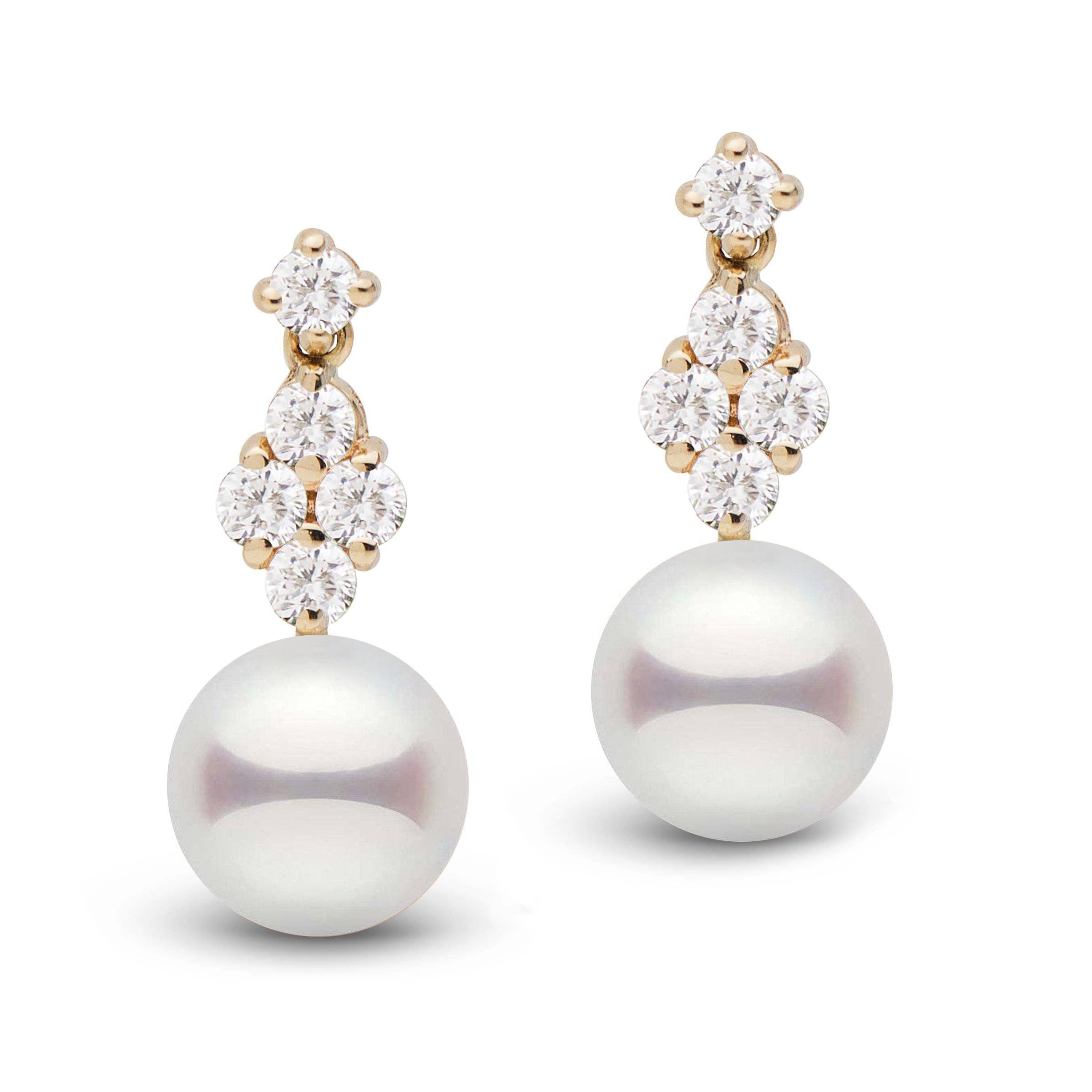 9.0-9.5 mm AAA Akoya Pearl and VS1-G Diamond Elegance Collection Earrings yellow gold
