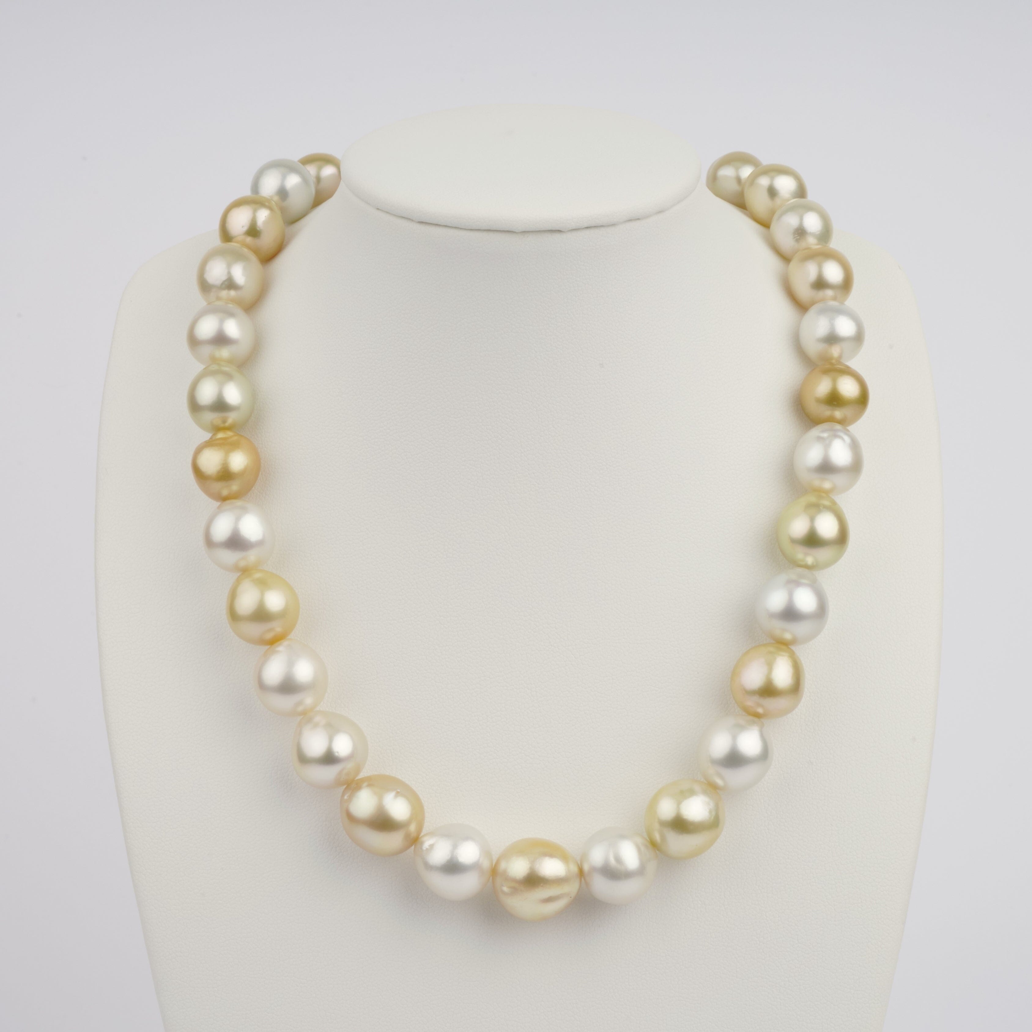 12.0-15.5 mm mm AAA White and Golden South Sea Semi-Baroque Pearl Necklace