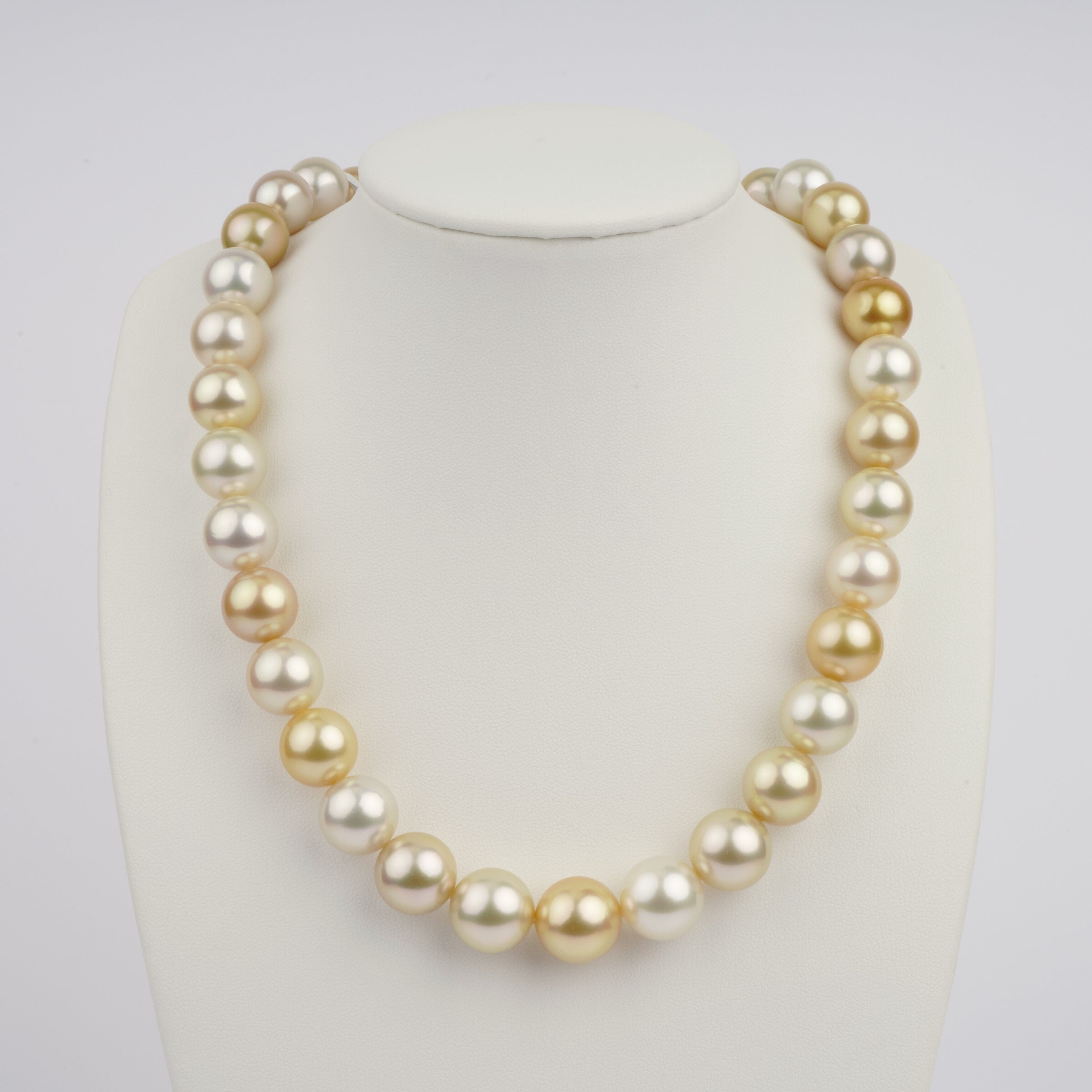12.2-15.2 mm mm AAA White and Golden South Sea Round Pearl Necklace